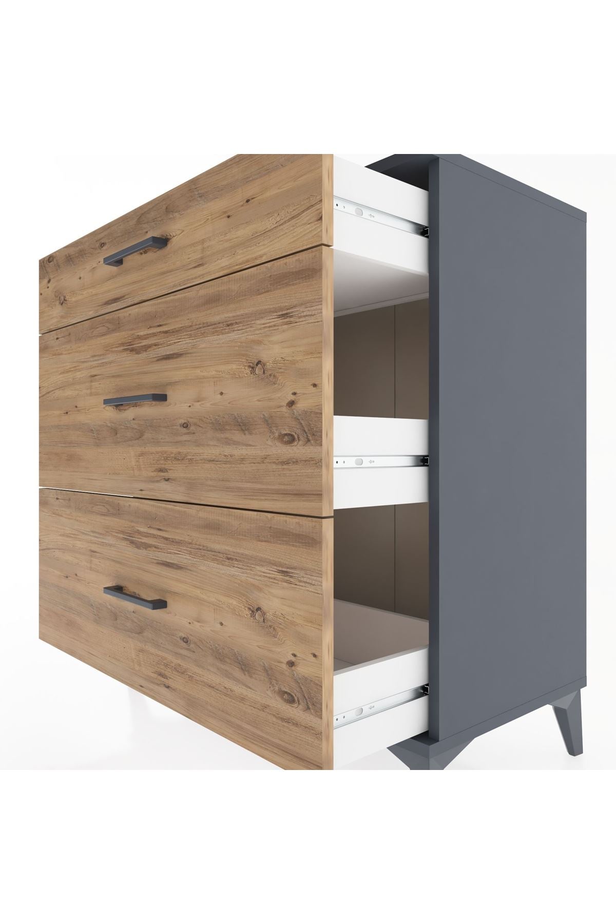 Hyperion Şifonyer 3 Çekmeceli 88x44x96 Antrasit-Çam