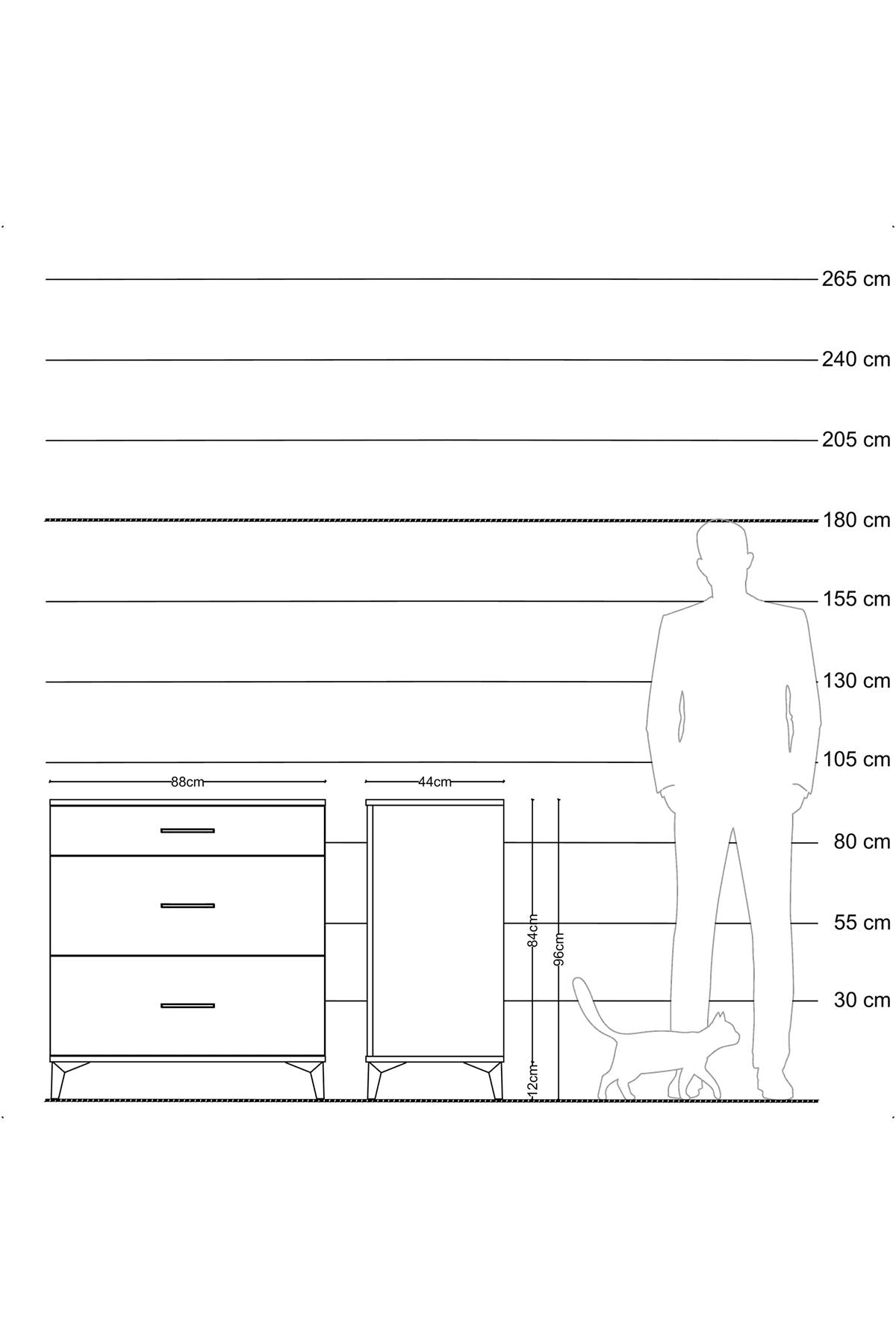 Hyperion Şifonyer 3 Çekmeceli 88x44x96 Çam-Aytaşı