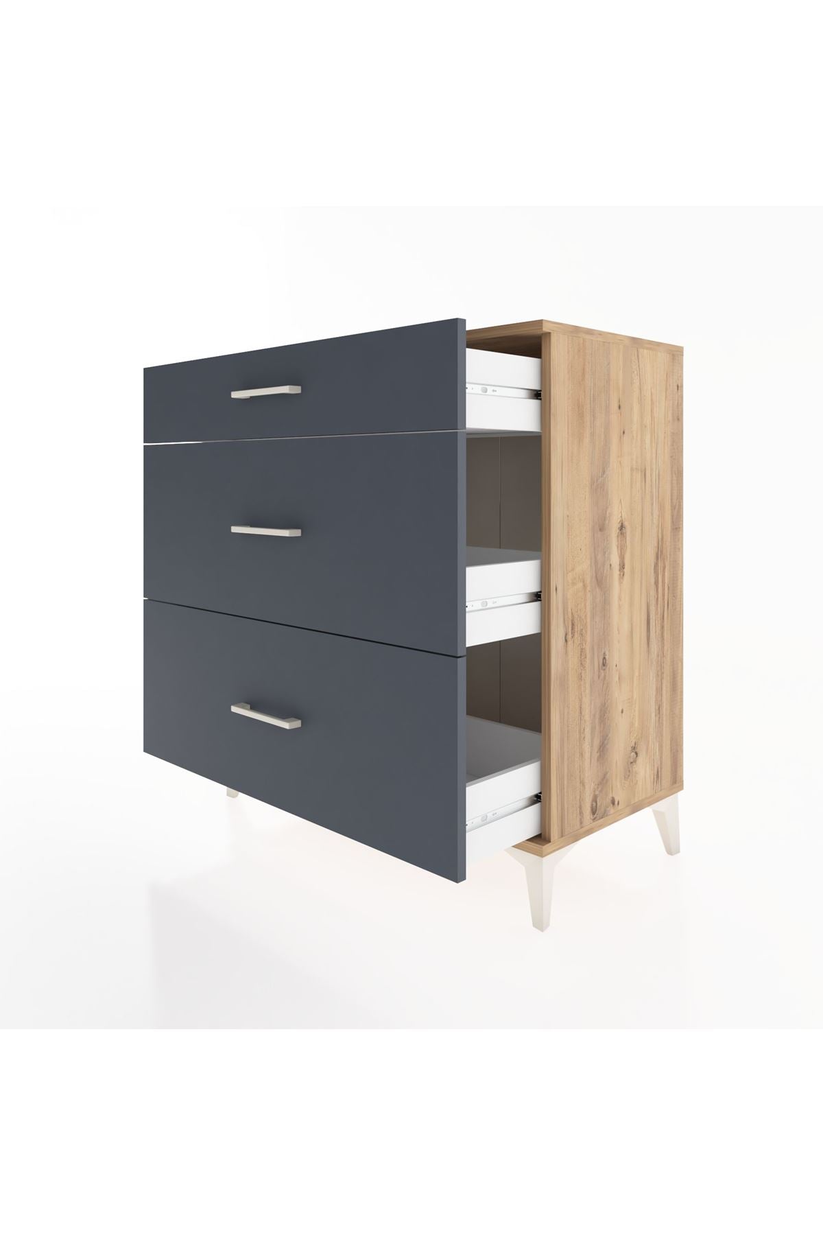 Hyperion Şifonyer 3 Çekmeceli 88x44x96 Çam-Antrasit