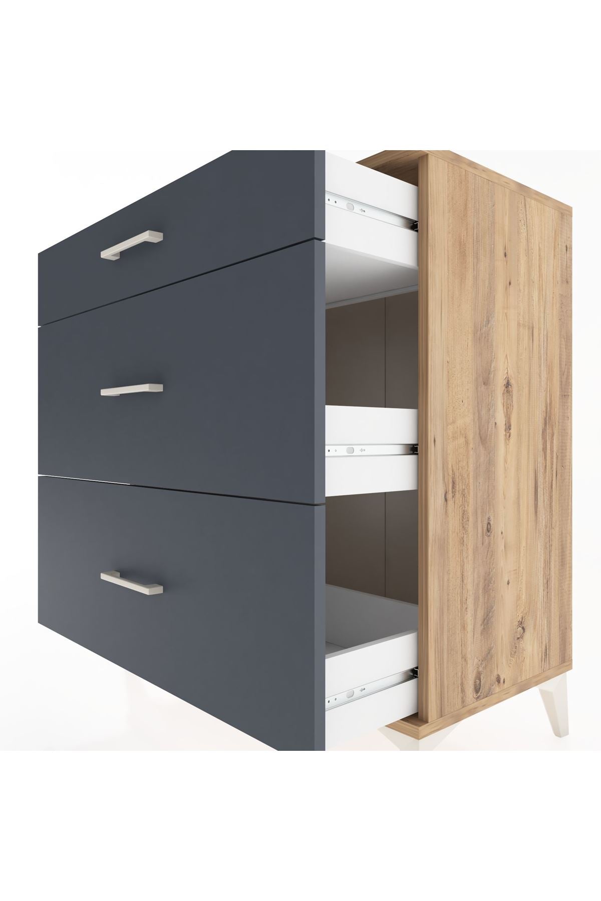 Hyperion Şifonyer 3 Çekmeceli 88x44x96 Çam-Antrasit