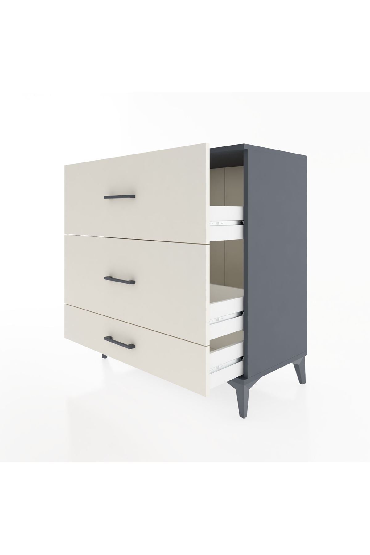 Hyperion Şifonyer 3 Çekmeceli 88x44x96 Antrasit-Aytaşı