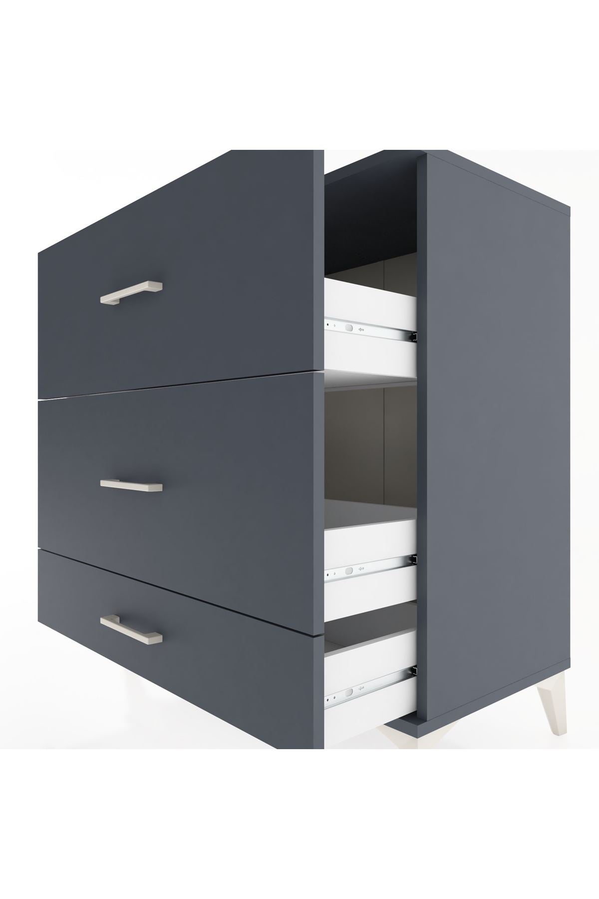 Hyperion Şifonyer 3 Çekmeceli 88x44x96 Antrasit-Antrasit
