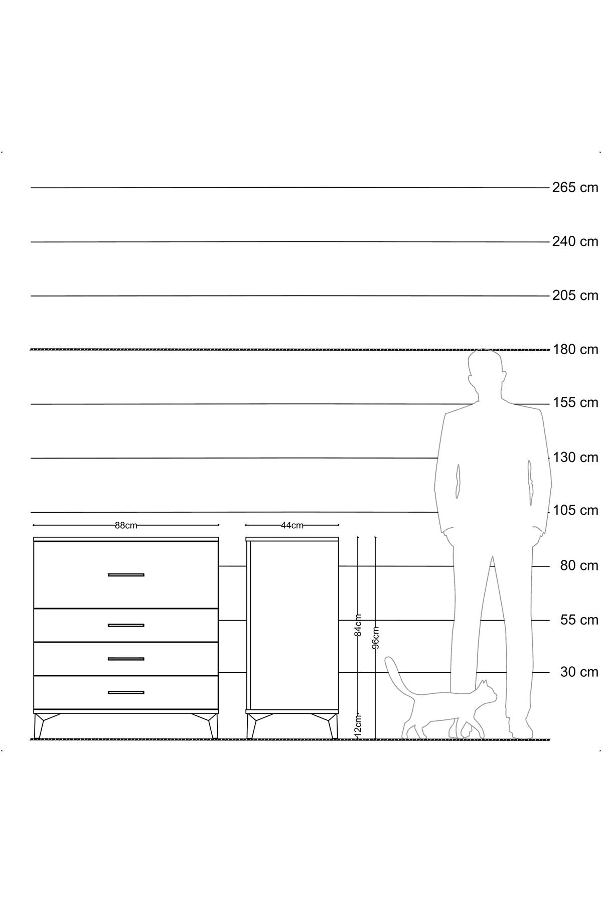 Hyperion Şifonyer 4 Çekmeceli 88x44x96 Çam-Antrasit