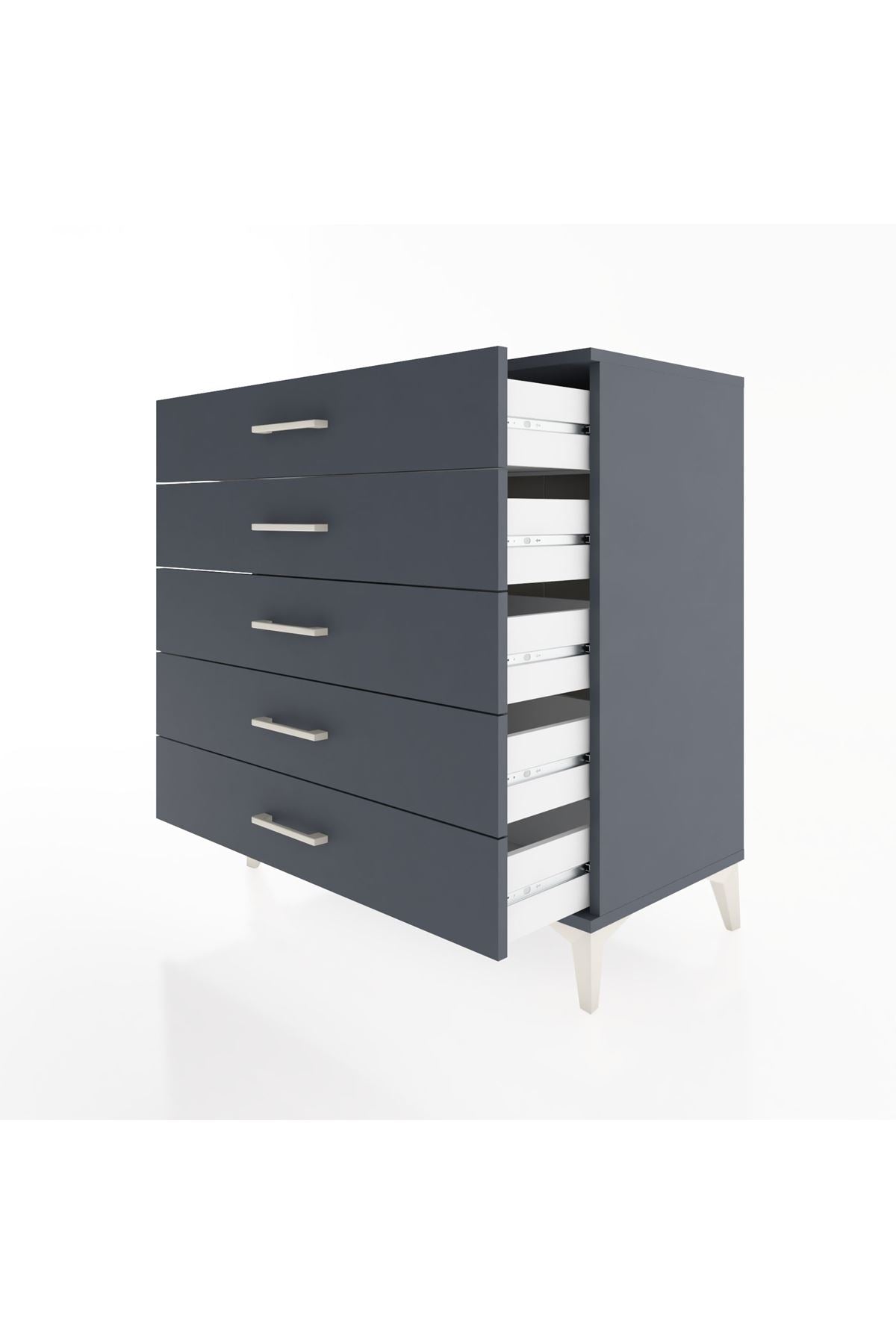 Hyperion Şifonyer 5 Çekmeceli 88x44x96 Antrasit-Antrasit