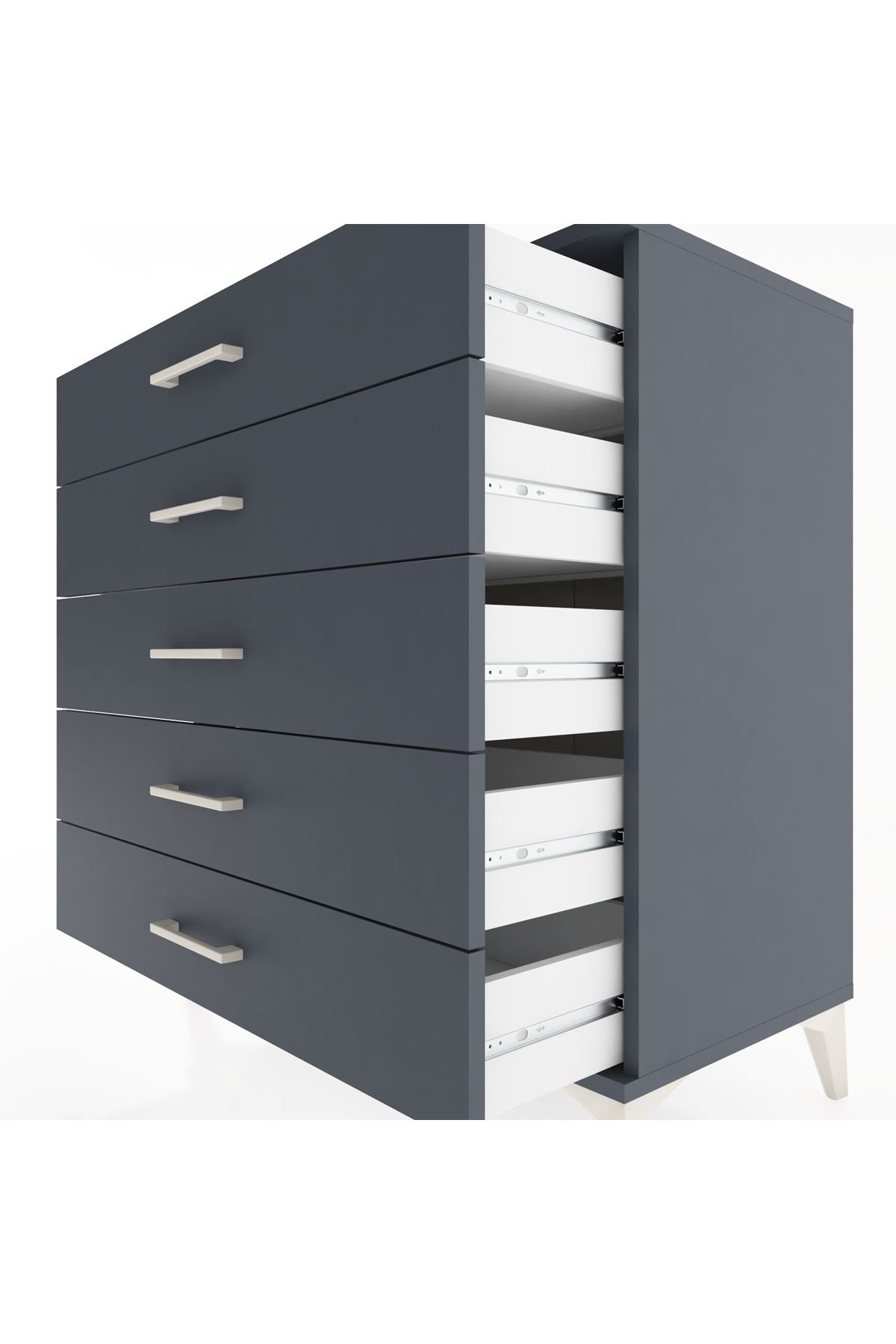 Hyperion Şifonyer 5 Çekmeceli 88x44x96 Antrasit-Antrasit