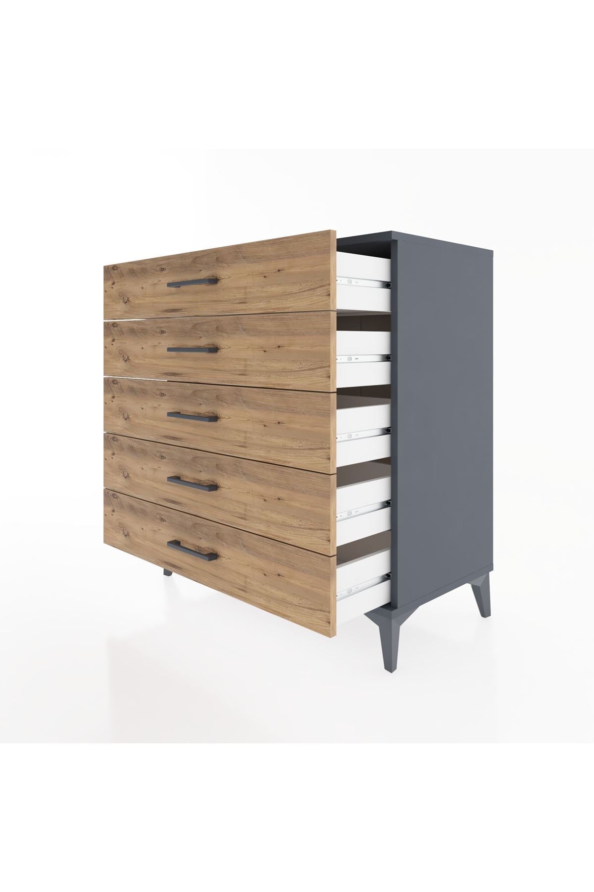 Hyperion Şifonyer 5 Çekmeceli 88x44x96 Antrasit-Çam