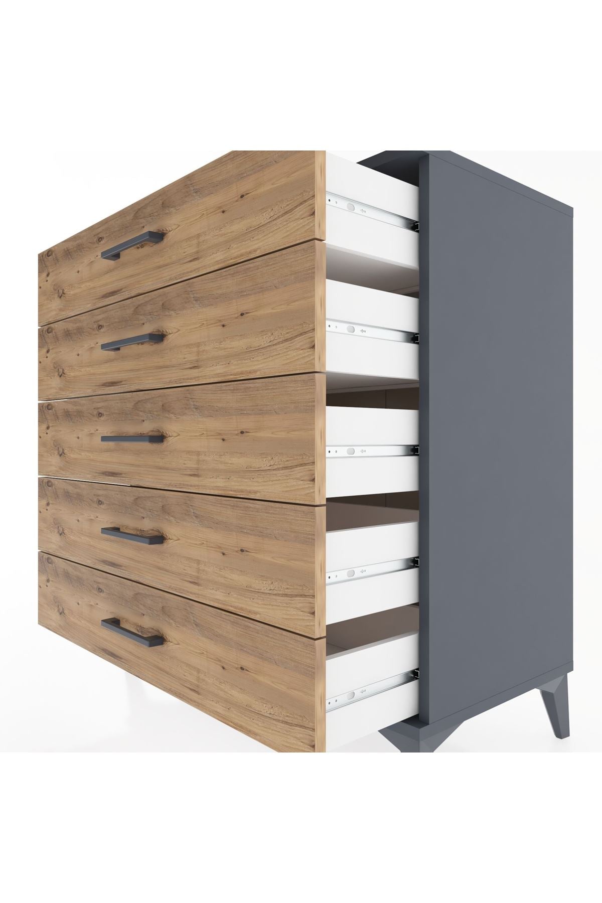 Hyperion Şifonyer 5 Çekmeceli 88x44x96 Antrasit-Çam