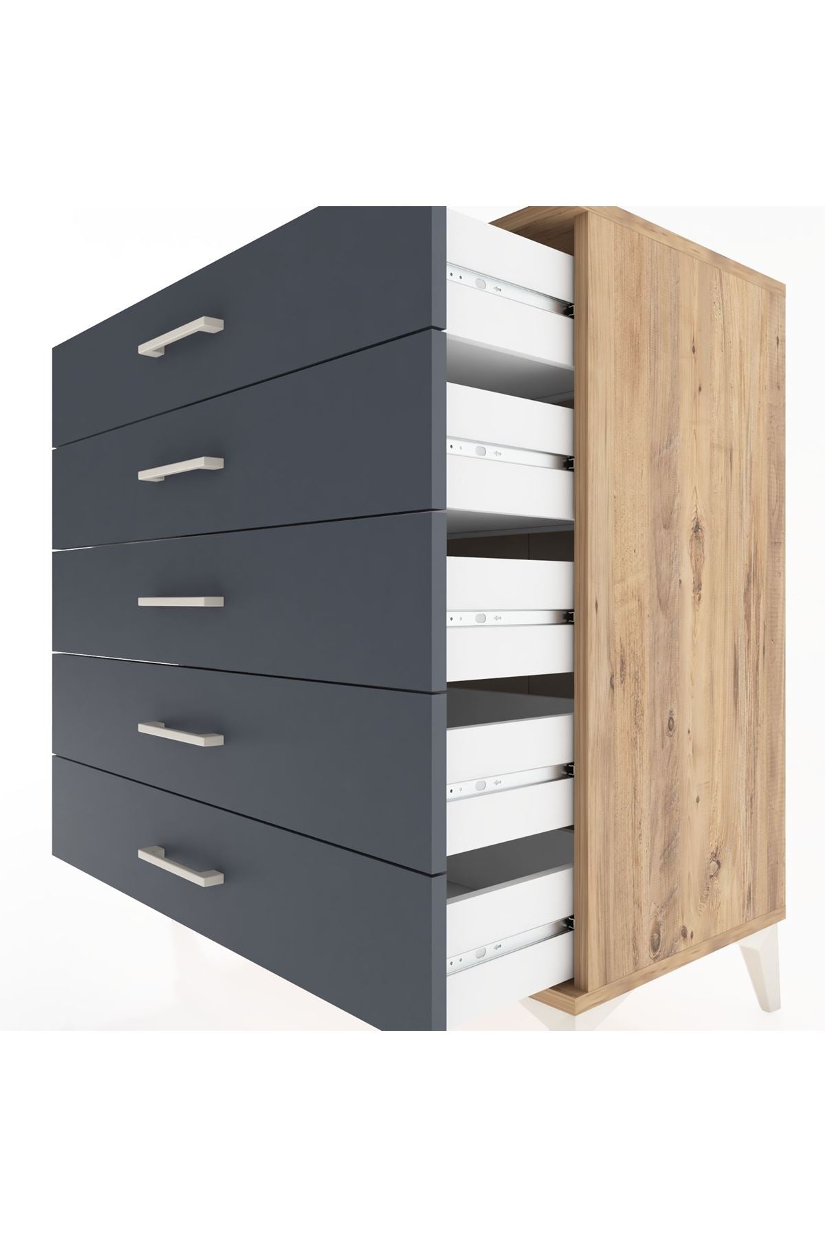 Hyperion Şifonyer 5 Çekmeceli 88x44x96 Çam-Antrasit