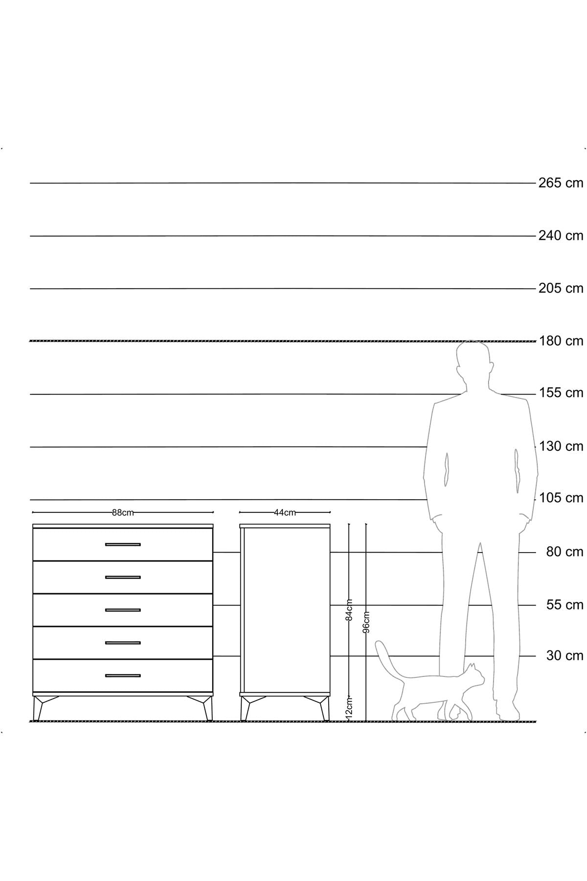 Hyperion Şifonyer 5 Çekmeceli 88x44x96 Çam-Çam