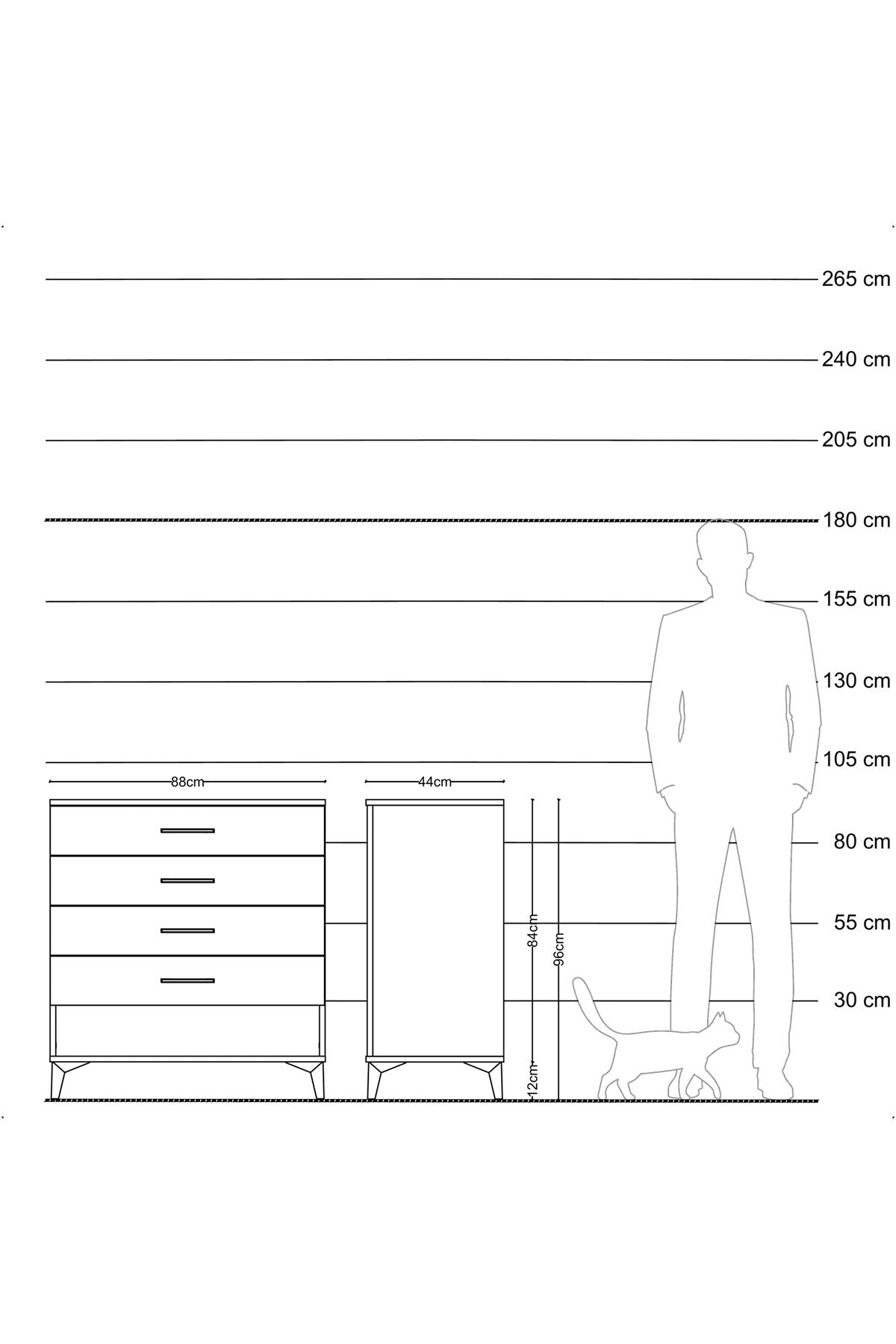 Hyperion Şifonyer 4 Çekmeceli 88x44x96 Çam-Antrasit