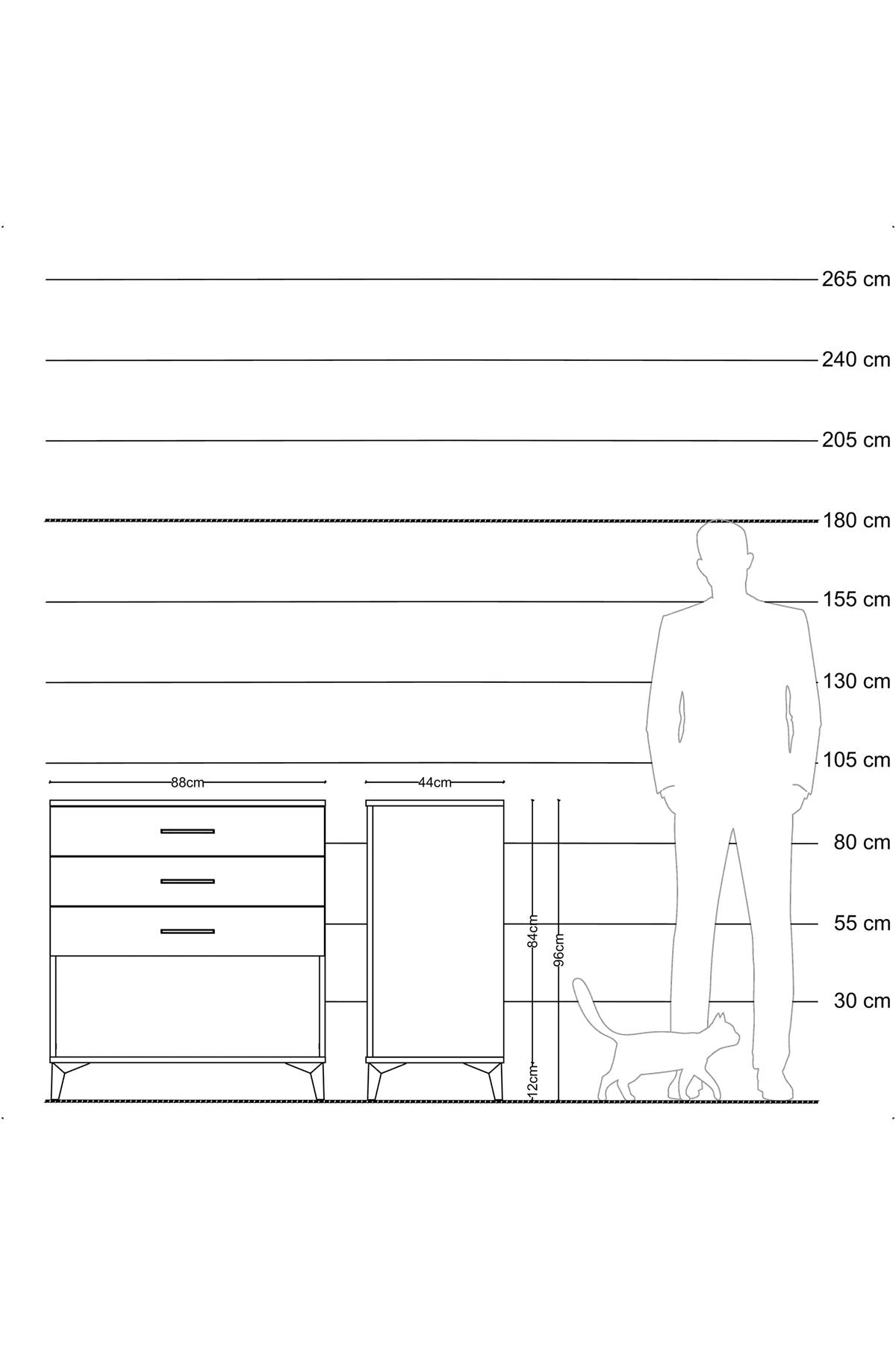 Hyperion Şifonyer 3 Çekmeceli 88x44x96 Antrasit-Çam