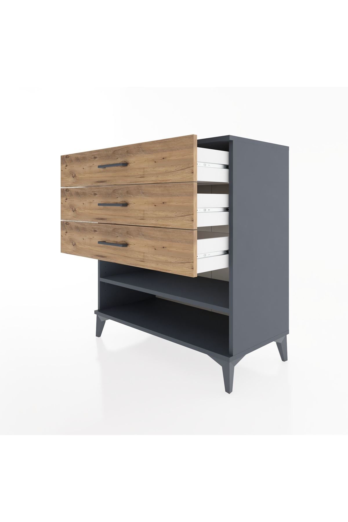 Hyperion Şifonyer Tek Raflı 3 Çekmeceli 88x44x96 Antrasit-Çam