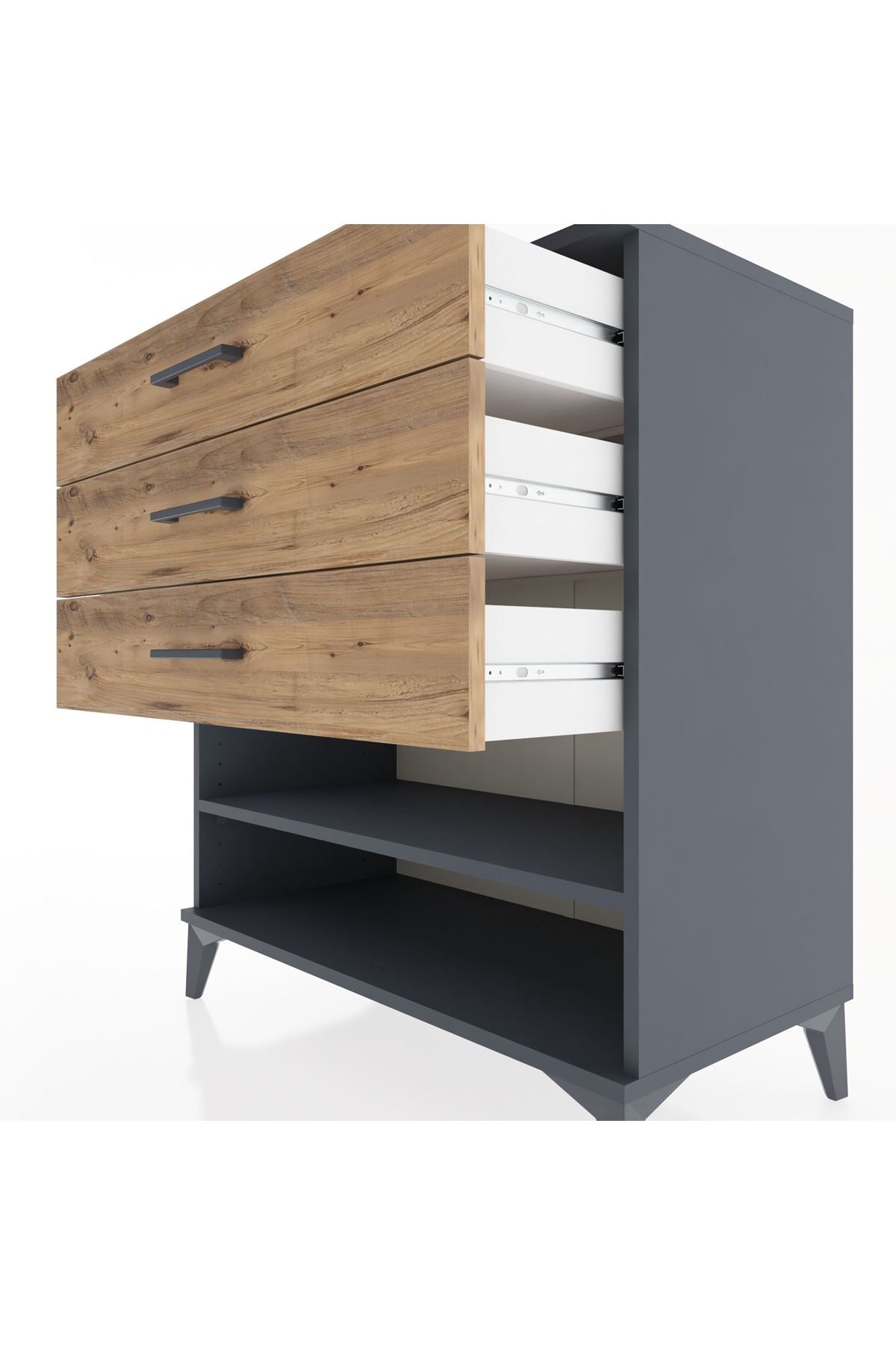 Hyperion Şifonyer Tek Raflı 3 Çekmeceli 88x44x96 Antrasit-Çam