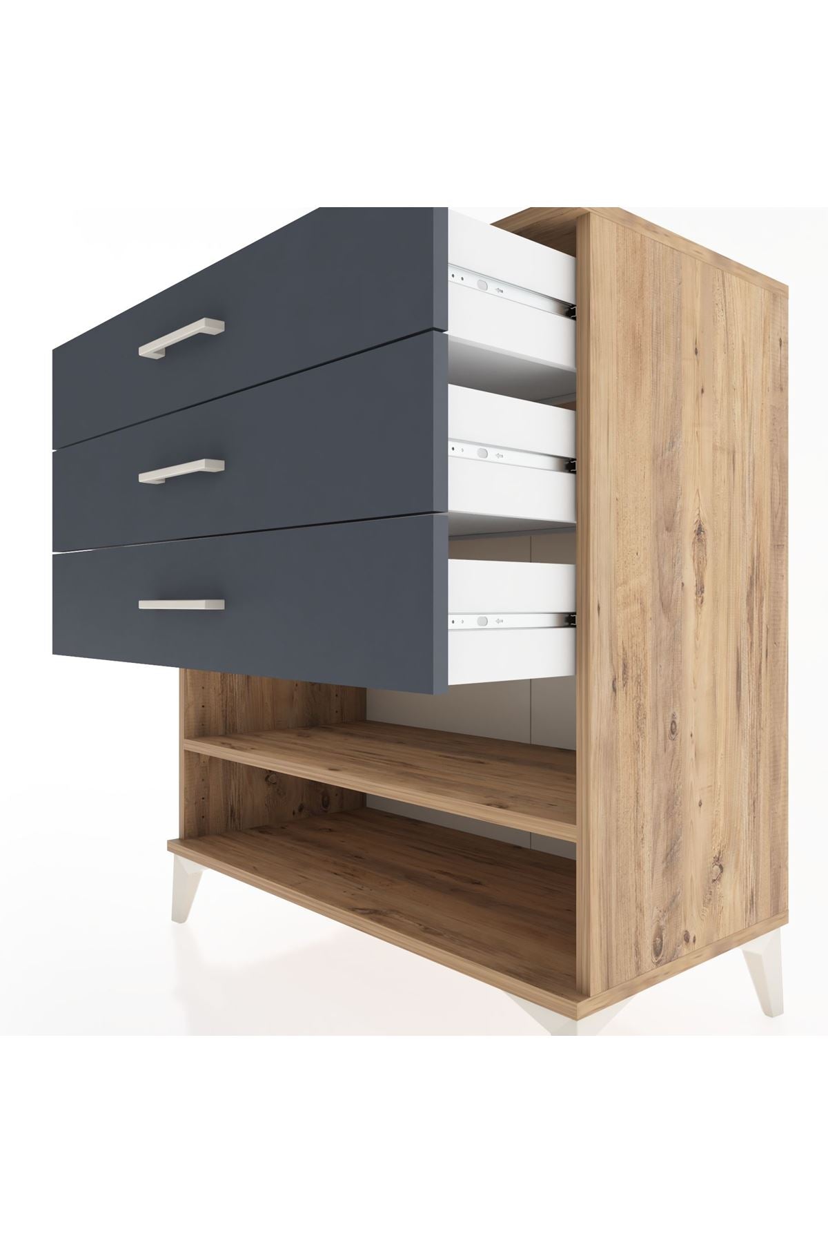 Hyperion Şifonyer Tek Raflı 3 Çekmeceli 88x44x96 Çam-Antrasit