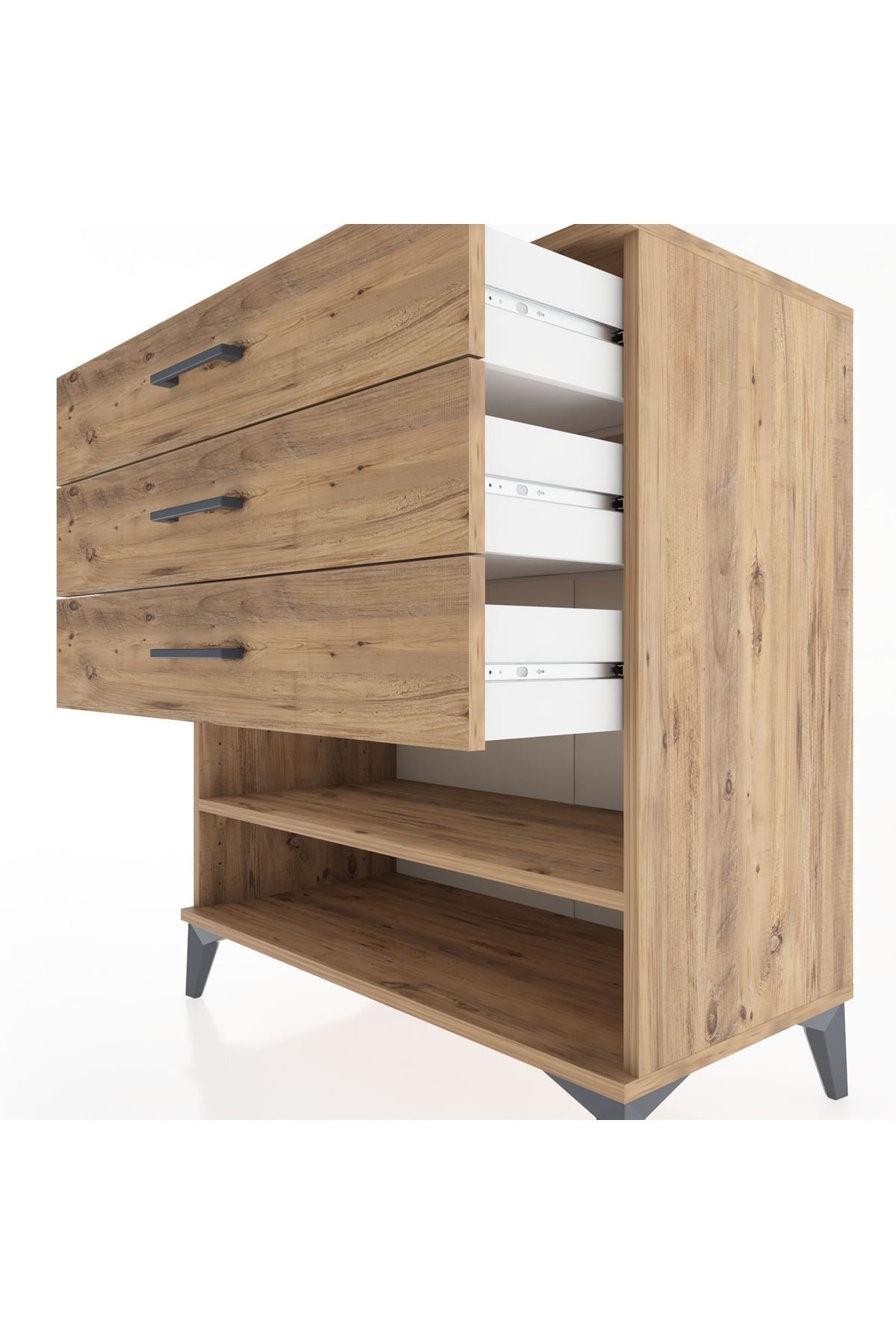 Hyperion Şifonyer Tek Raflı 3 Çekmeceli 88x44x96 Çam-Çam