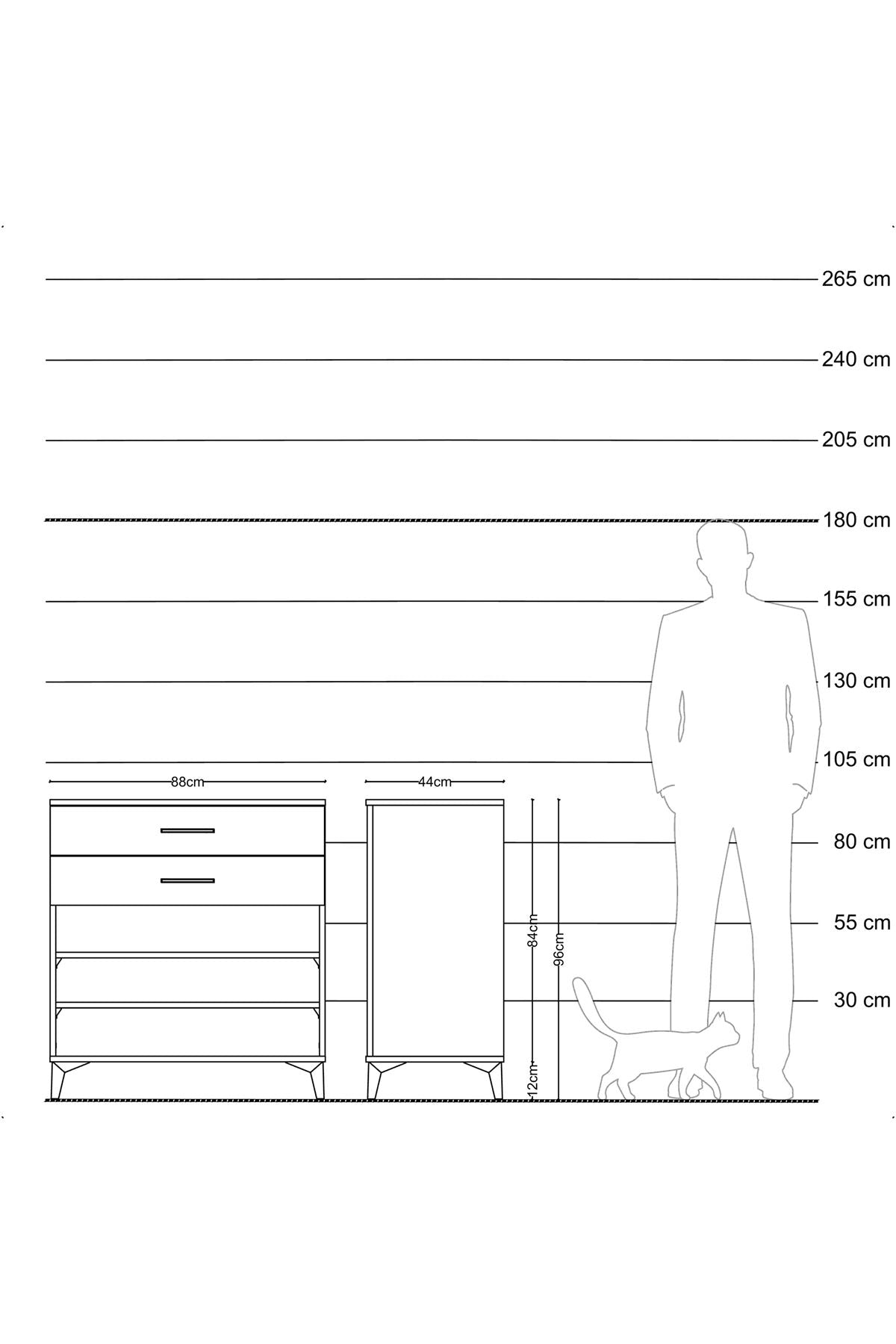 Hyperion Şifonyer 2 Raflı 2 Çekmeceli 88x44x96 Antrasit-Çam