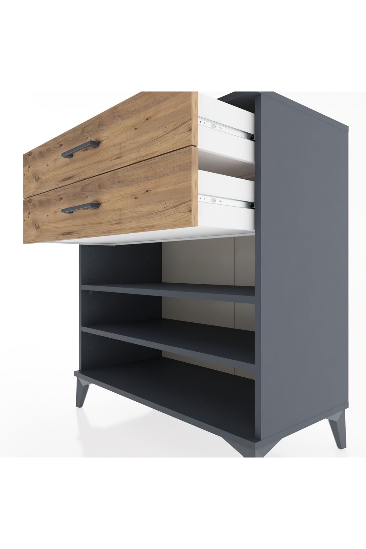 Hyperion Şifonyer 2 Raflı 2 Çekmeceli 88x44x96 Antrasit-Çam