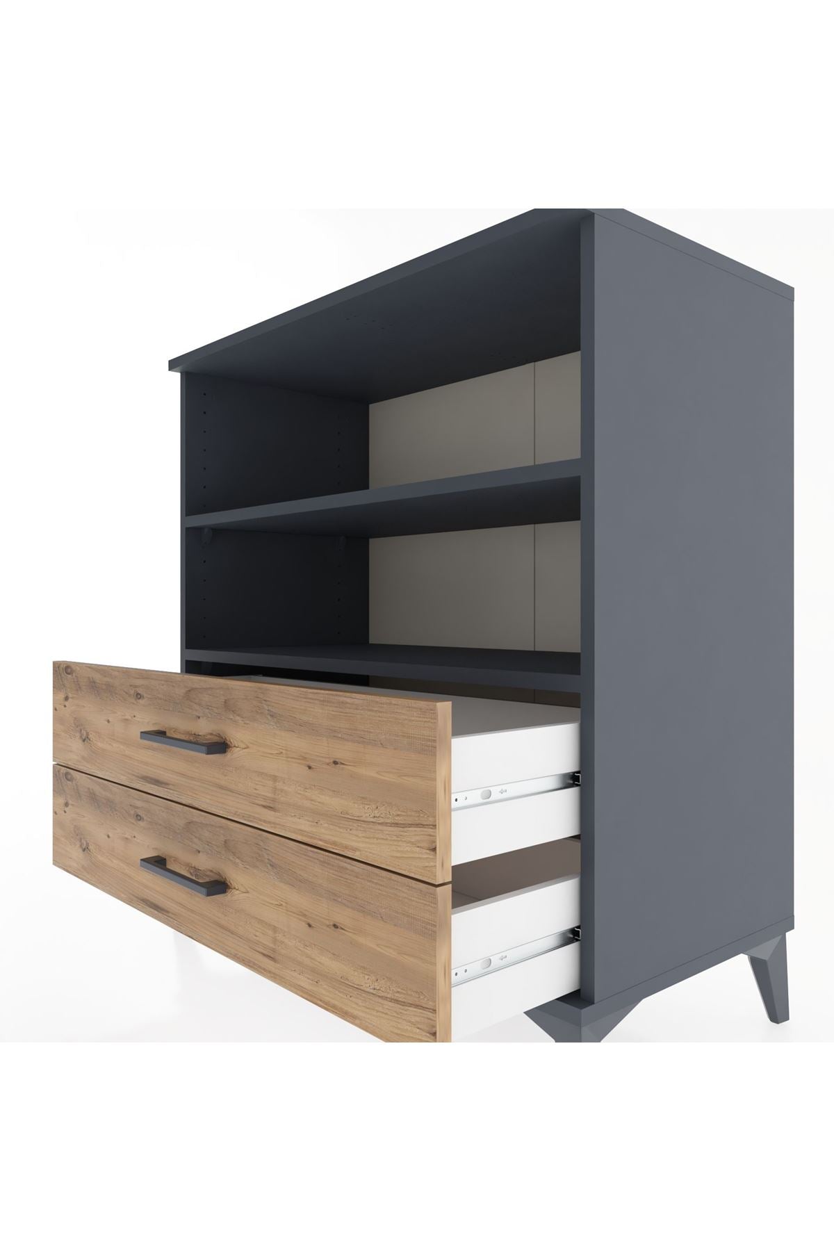 Hyperion Şifonyer 2 Raflı 2 Çekmeceli 88x44x96 Antrasit-Çam