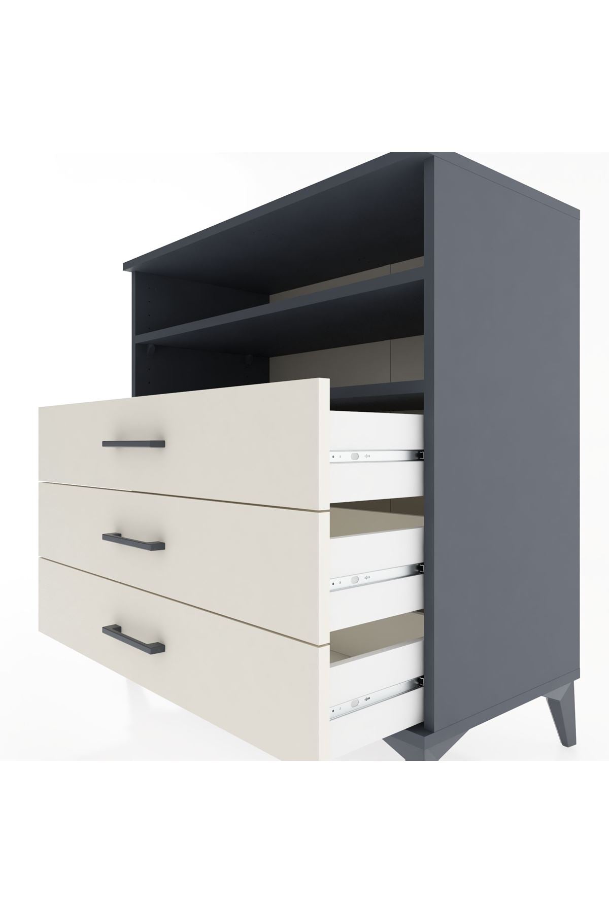 Hyperion Şifonyer 2 Raflı 3 Çekmeceli 88x44x96 Antrasit-Aytaşı