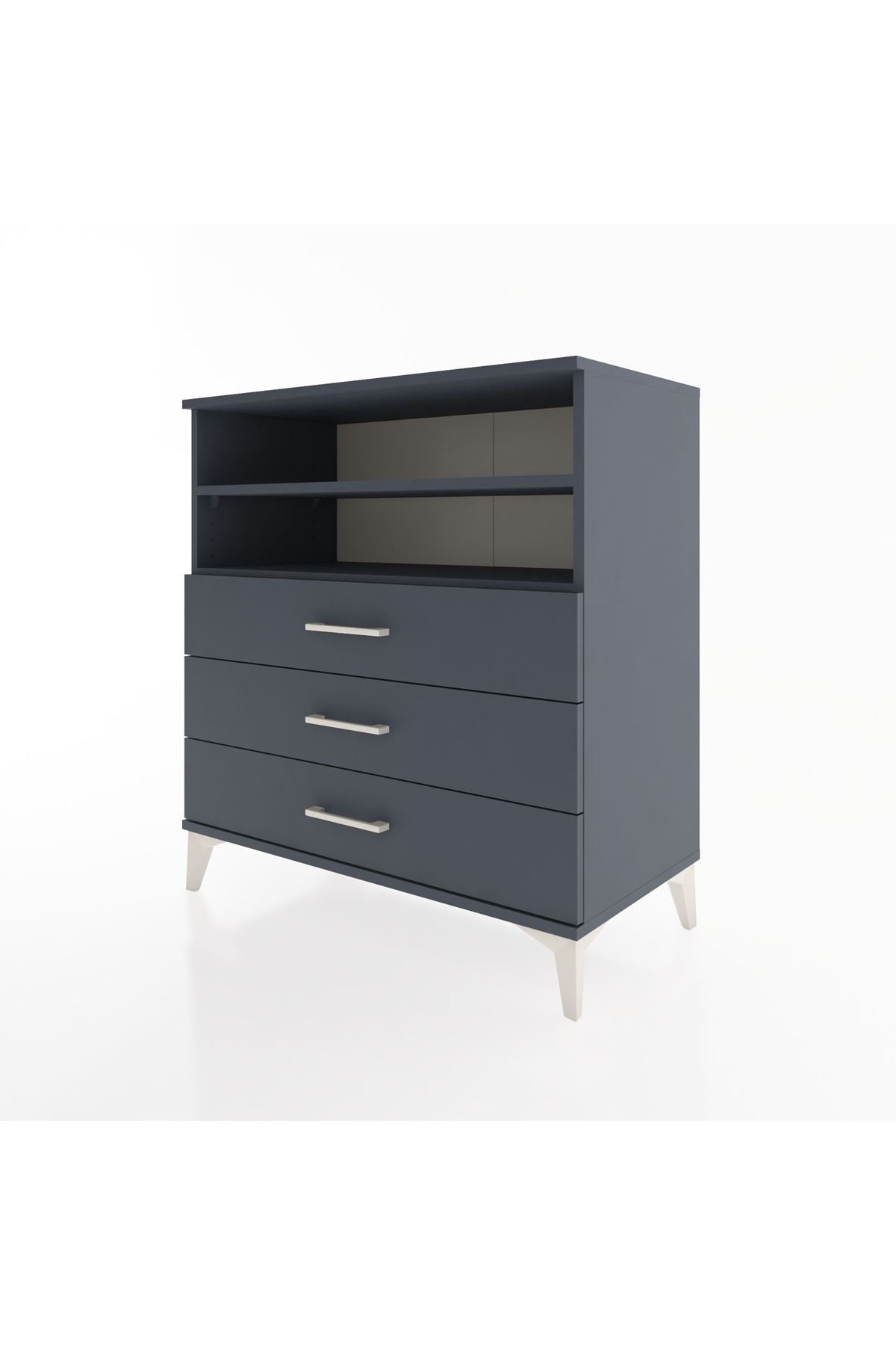 Hyperion Şifonyer 2 Raflı 3 Çekmeceli 88x44x96 Antrasit-Antrasit