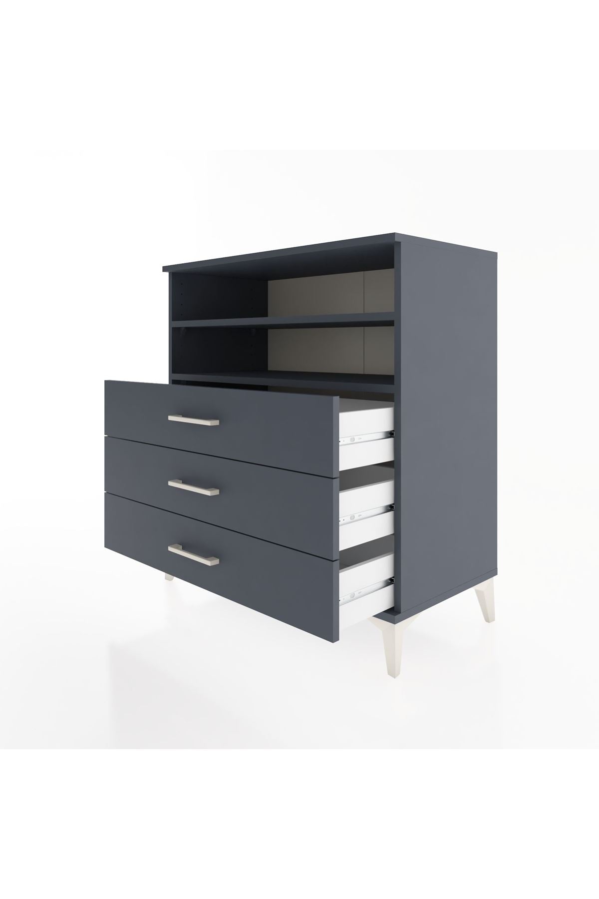 Hyperion Şifonyer 2 Raflı 3 Çekmeceli 88x44x96 Antrasit-Antrasit