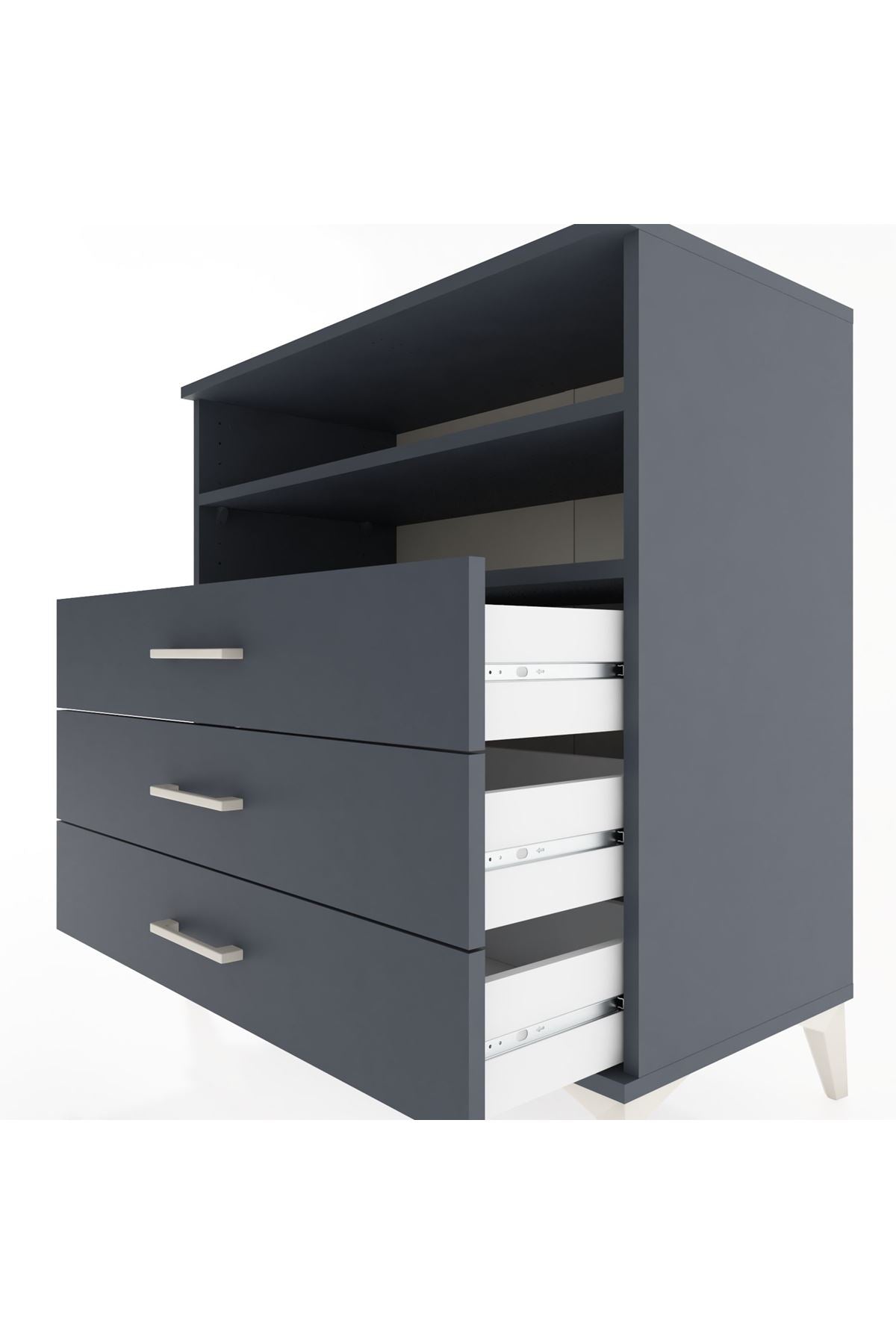 Hyperion Şifonyer 2 Raflı 3 Çekmeceli 88x44x96 Antrasit-Antrasit