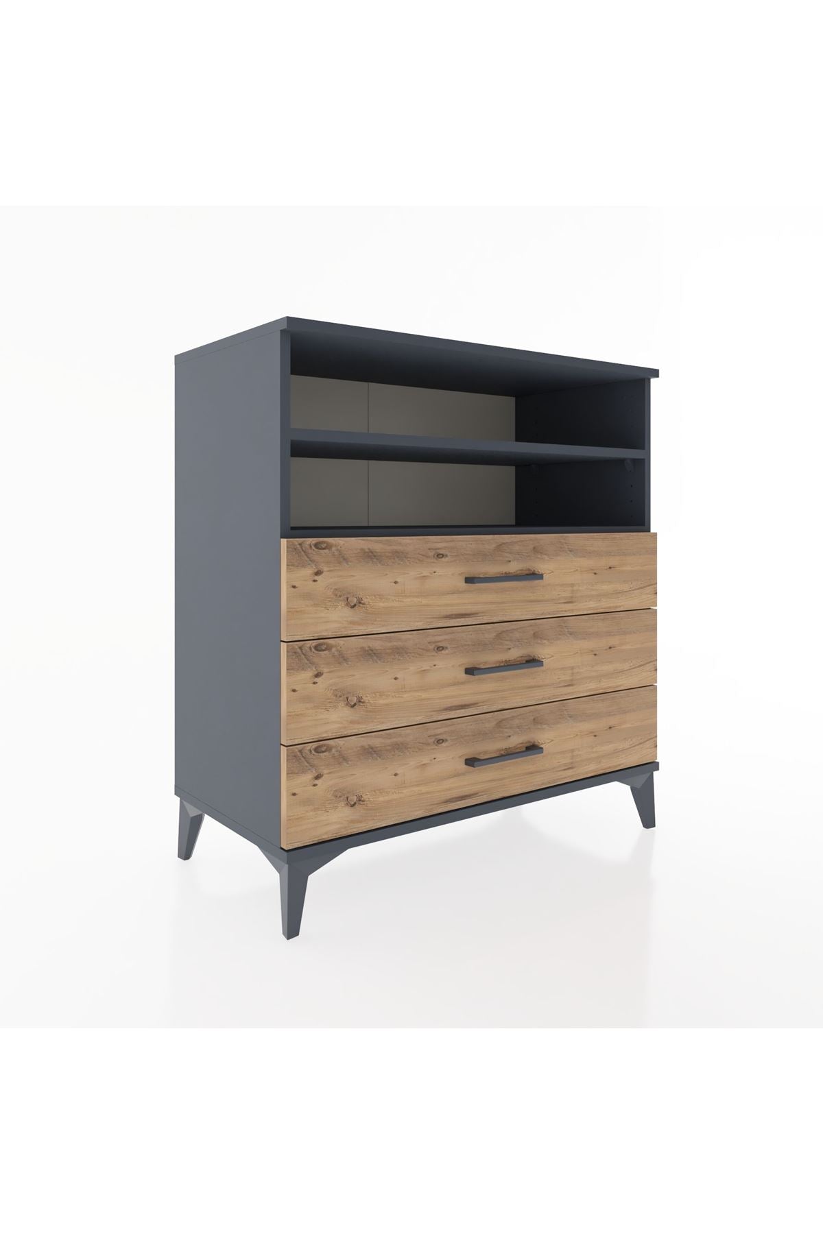 Hyperion Şifonyer 2 Raflı 3 Çekmeceli 88x44x96 Antrasit-Çam