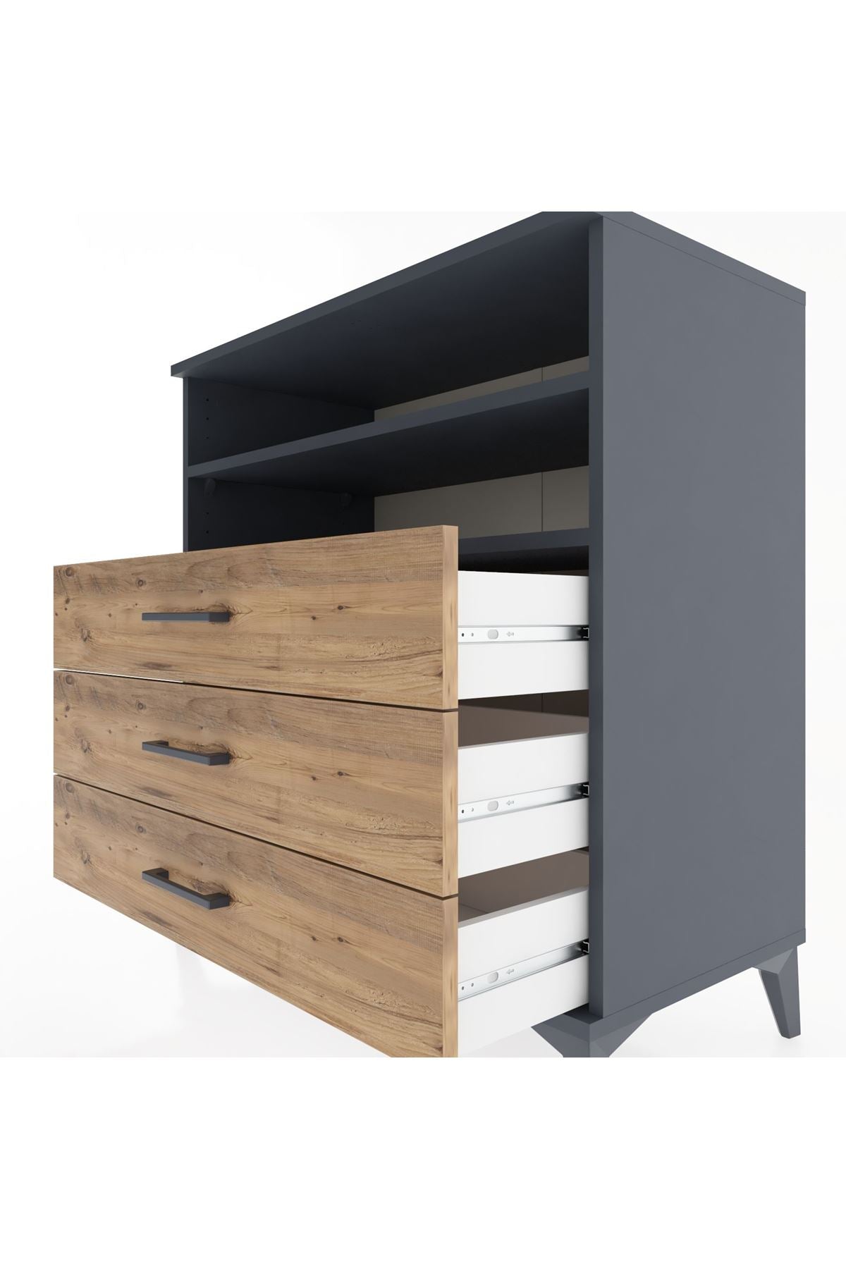 Hyperion Şifonyer 2 Raflı 3 Çekmeceli 88x44x96 Antrasit-Çam