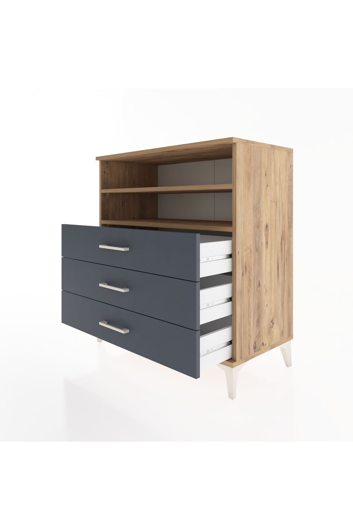 Hyperion Şifonyer 2 Raflı 3 Çekmeceli 88x44x96 Çam-Antrasit