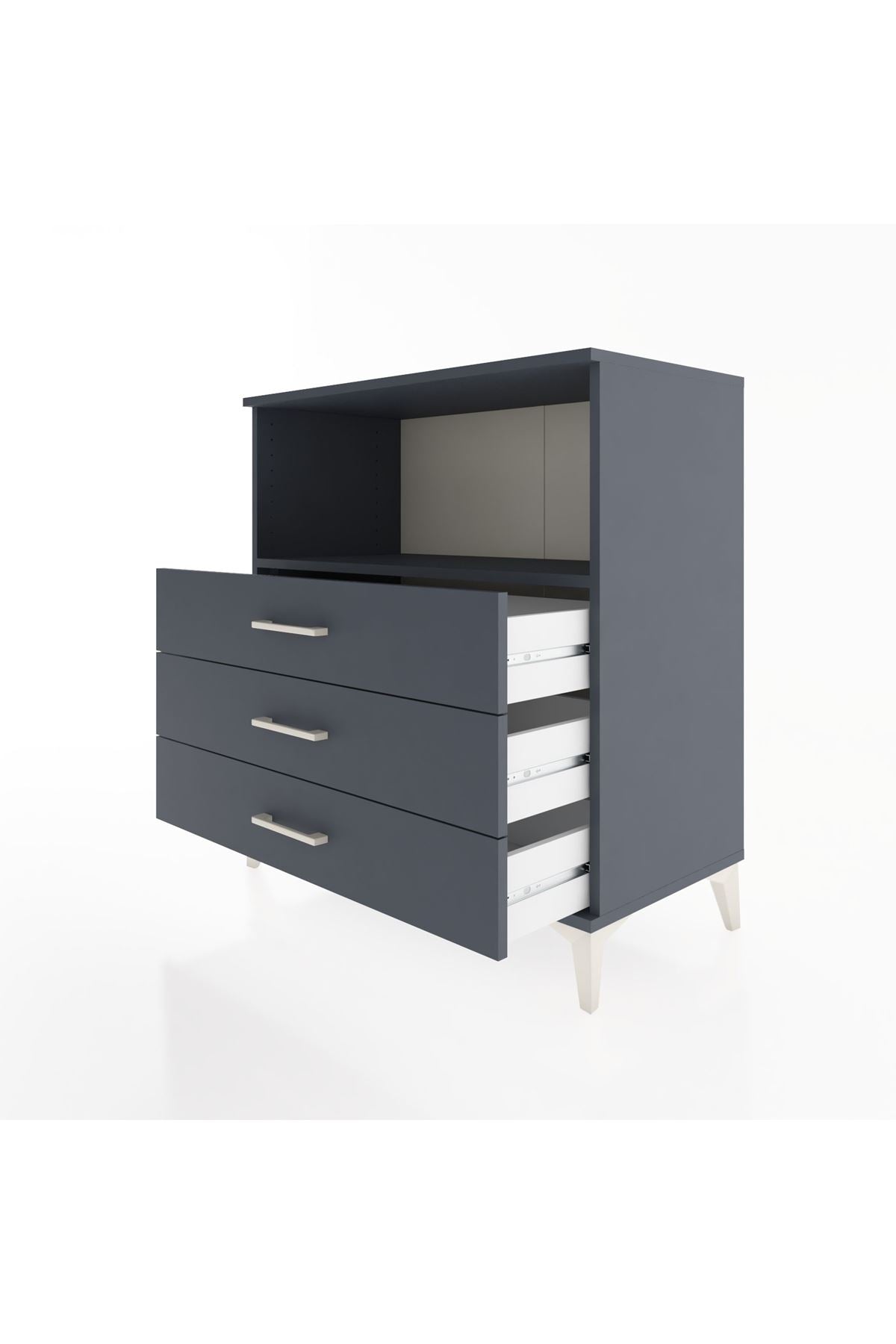 Hyperion Şifonyer Tek Raflı 3 Çekmeceli 88x44x96 Antrasit-Antrasit