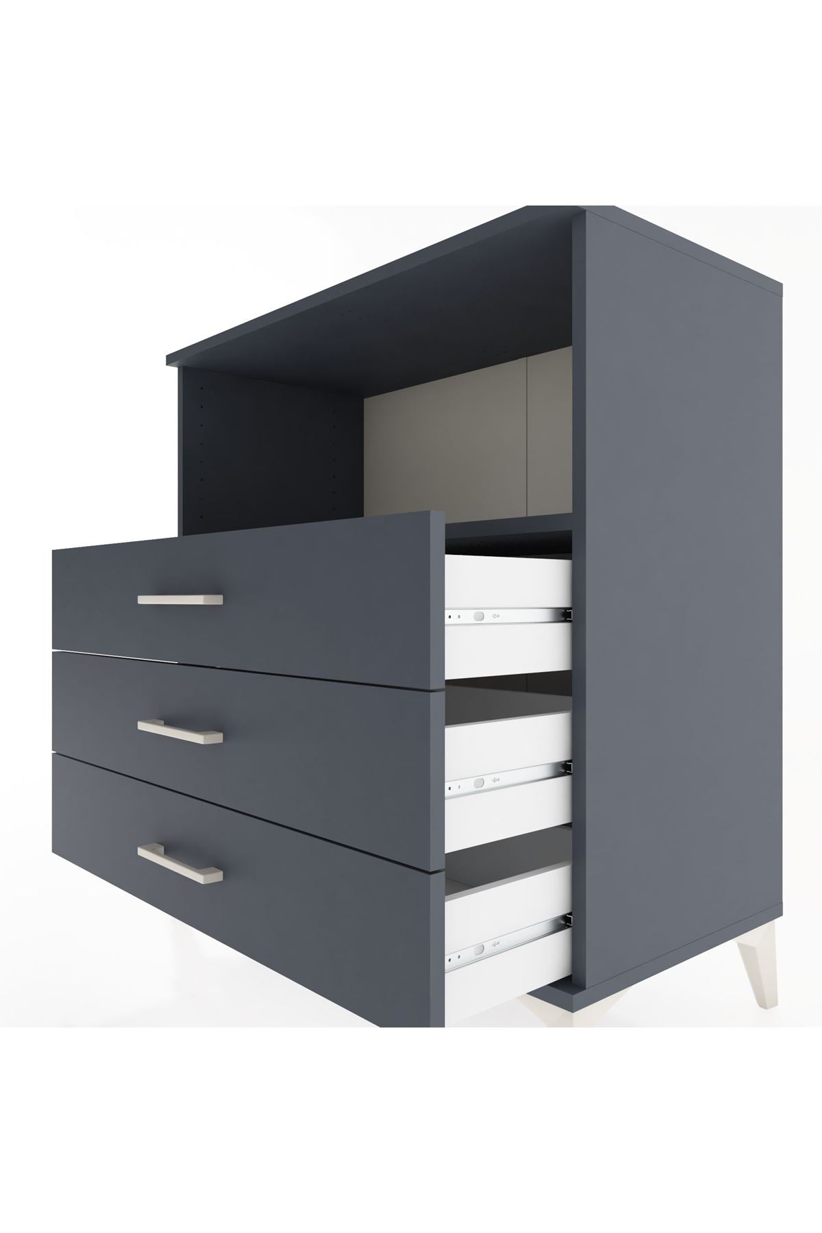 Hyperion Şifonyer Tek Raflı 3 Çekmeceli 88x44x96 Antrasit-Antrasit