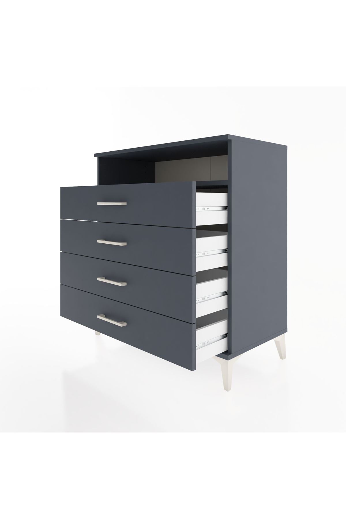 Hyperion Şifonyer Tek Raflı 4 Çekmeceli 88x44x96 Antrasit-Antrasit