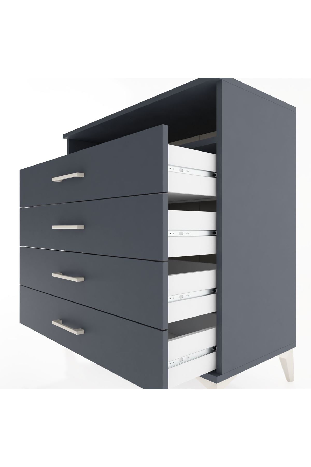 Hyperion Şifonyer Tek Raflı 4 Çekmeceli 88x44x96 Antrasit-Antrasit