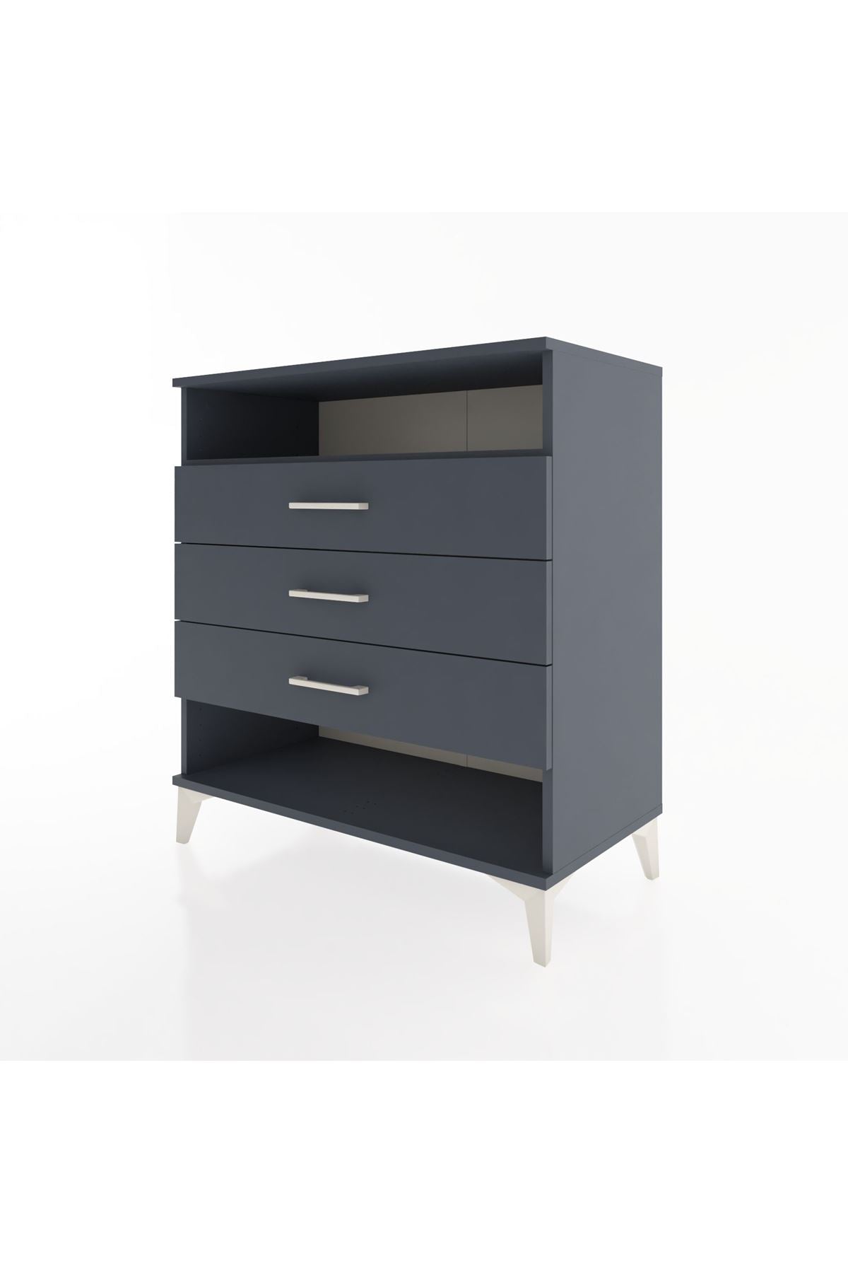 Hyperion Şifonyer Tek Raflı 3 Çekmeceli 88x44x96 Antrasit-Antrasit