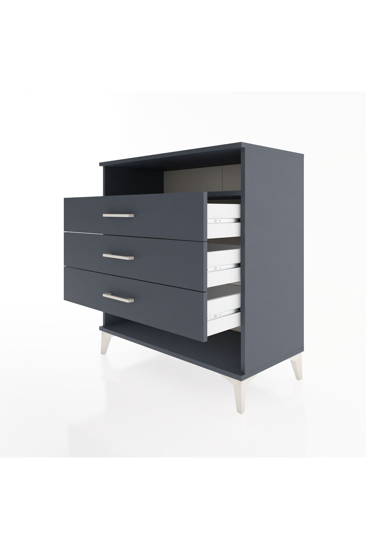 Hyperion Şifonyer Tek Raflı 3 Çekmeceli 88x44x96 Antrasit-Antrasit