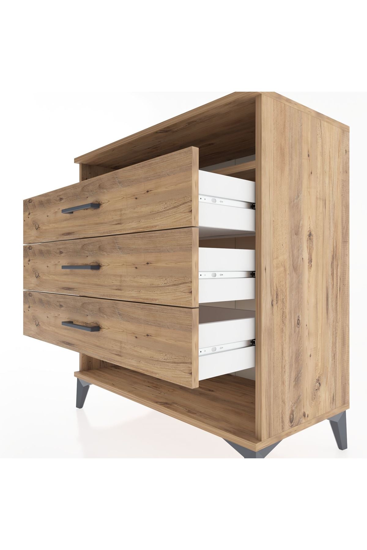 Hyperion Şifonyer Tek Raflı 3 Çekmeceli 88x44x96 Çam-Çam