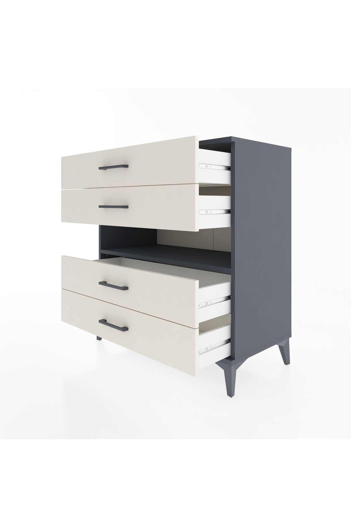 Hyperion Şifonyer Tek Raflı 4 Çekmeceli 88x44x96 Antrasit-Aytaşı