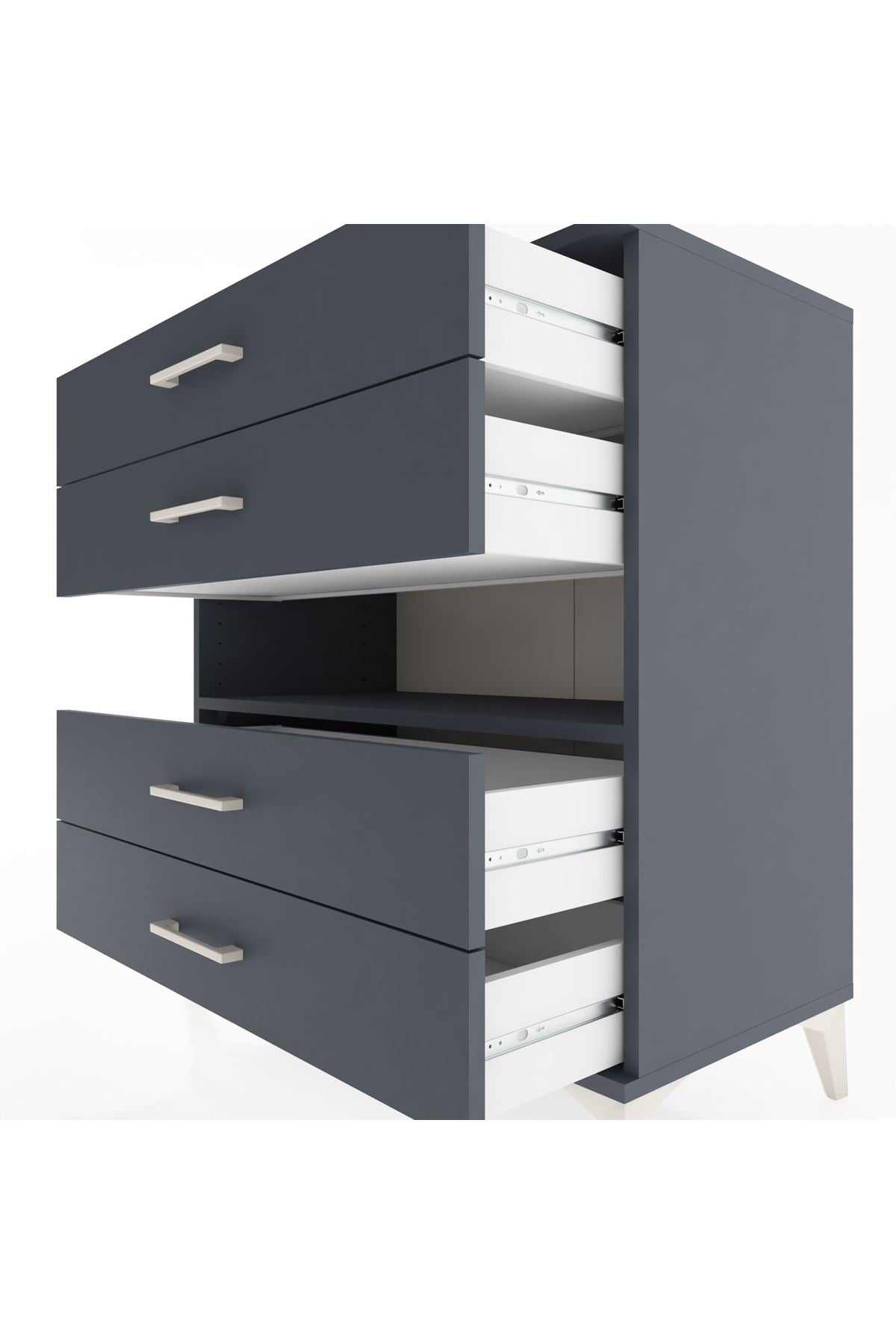 Hyperion Şifonyer Tek Raflı 4 Çekmeceli 88x44x96 Antrasit-Antrasit