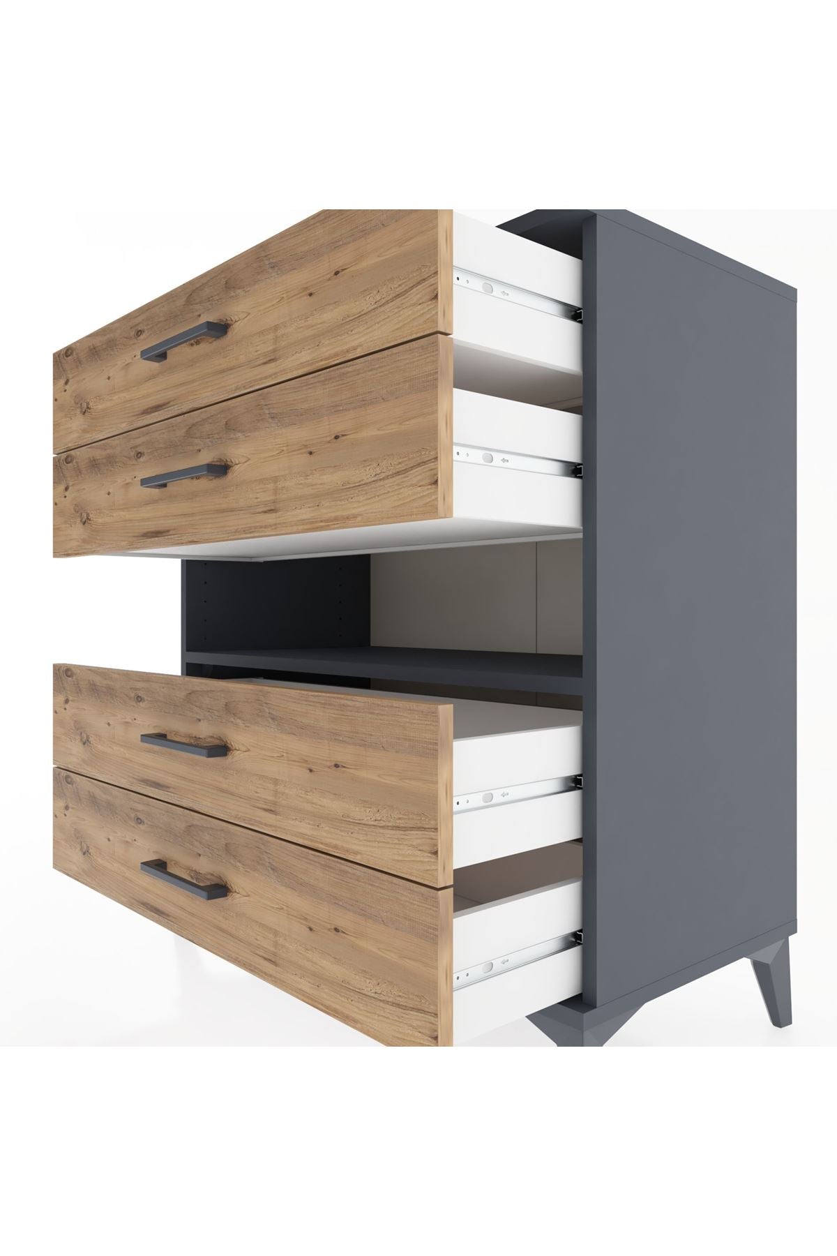 Hyperion Şifonyer Tek Raflı 4 Çekmeceli 88x44x96 Antrasit-Çam