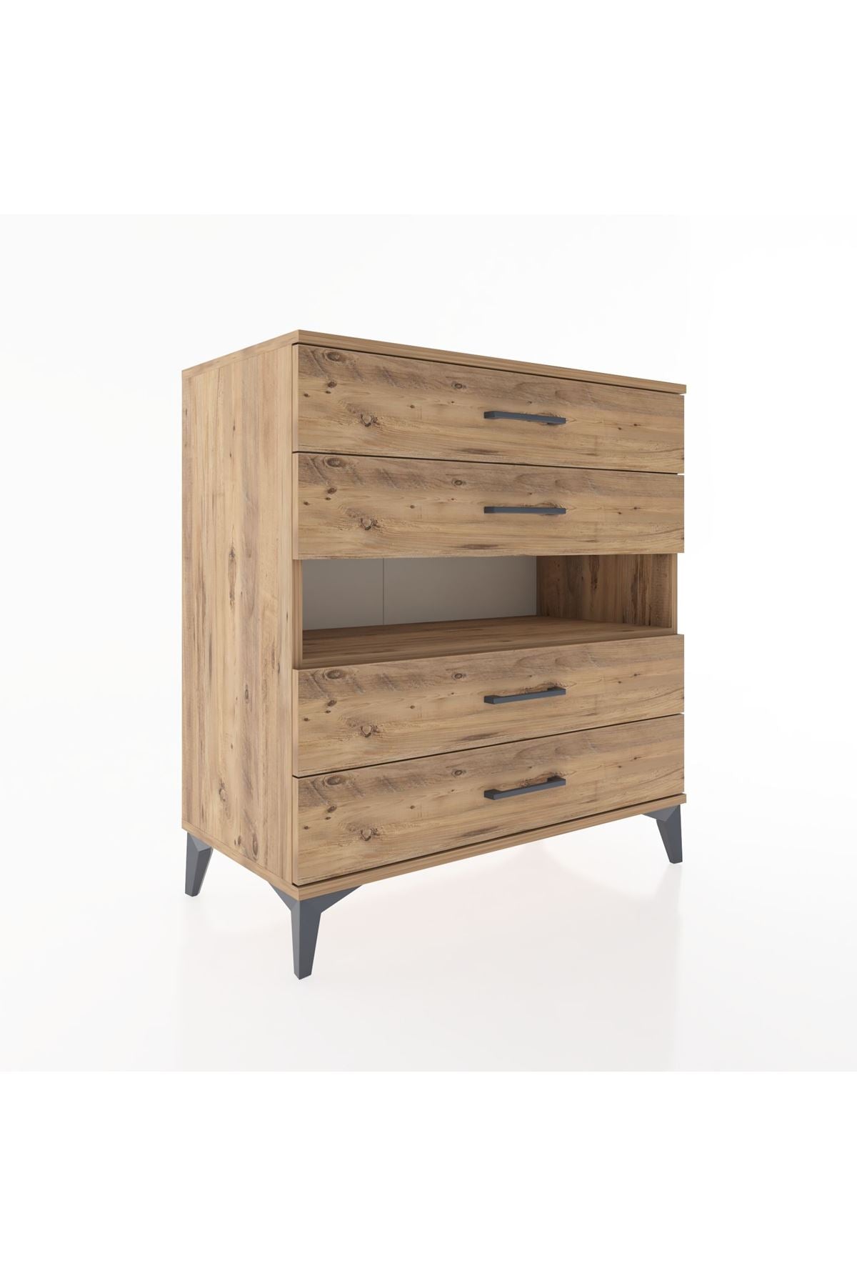 Hyperion Şifonyer Tek Raflı 4 Çekmeceli 88x44x96 Çam-Çam