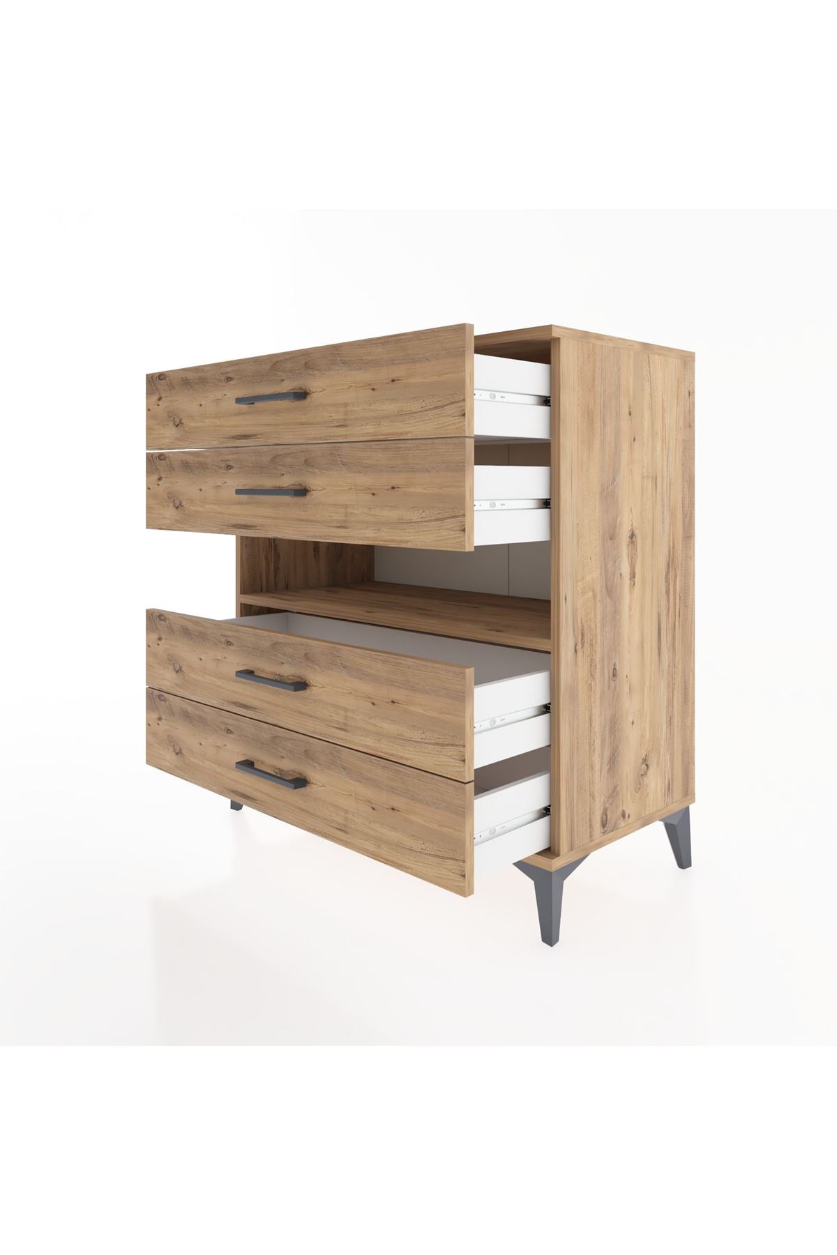 Hyperion Şifonyer Tek Raflı 4 Çekmeceli 88x44x96 Çam-Çam