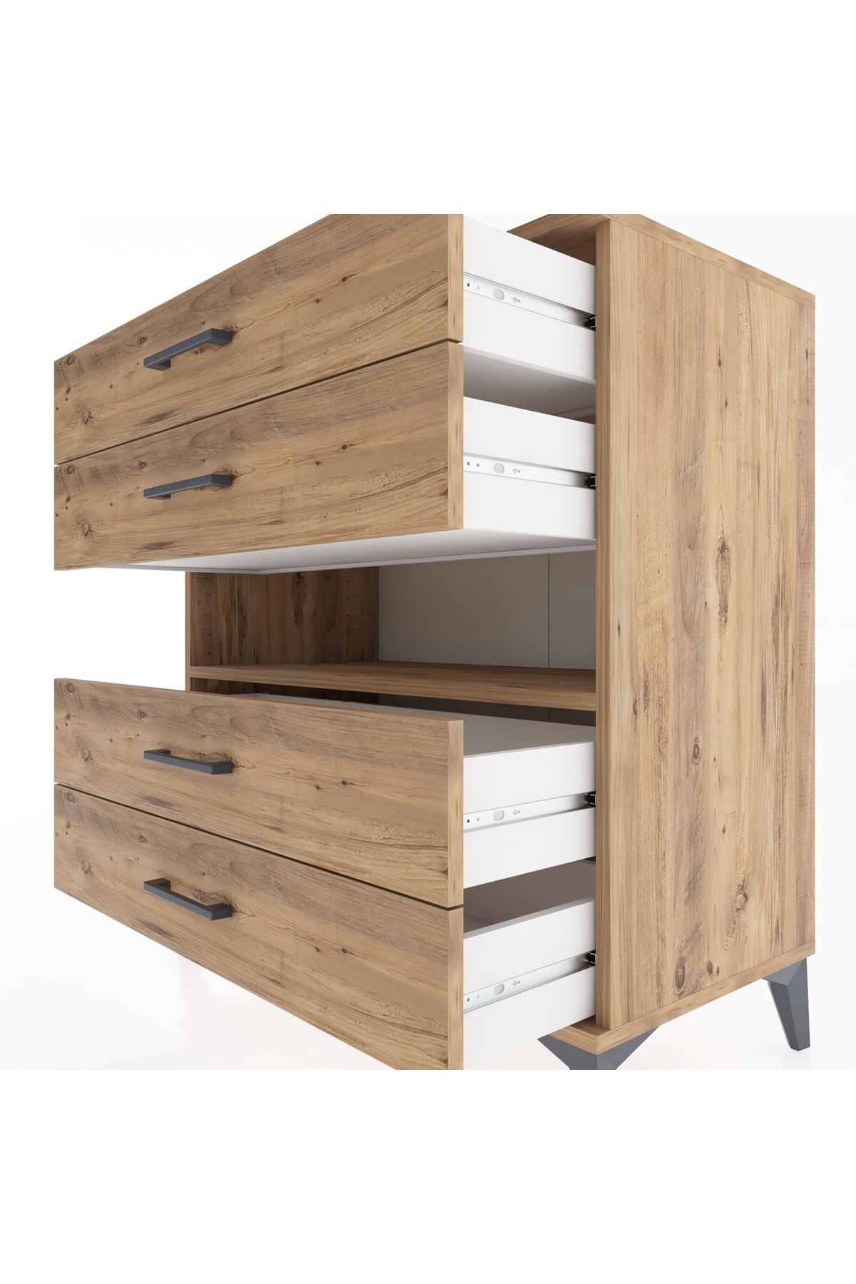 Hyperion Şifonyer Tek Raflı 4 Çekmeceli 88x44x96 Çam-Çam