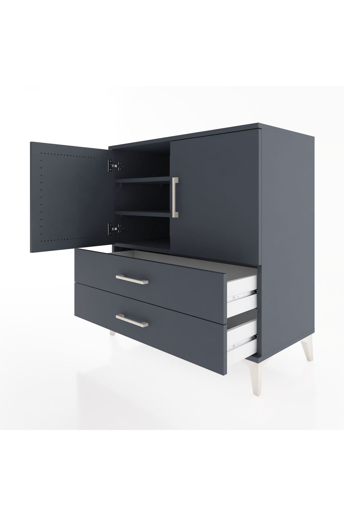 Hyperion Şifonyer 3 Raflı 2 Çekmeceli 2 Kapaklı 88x44x96 Antrasit-Antrasit