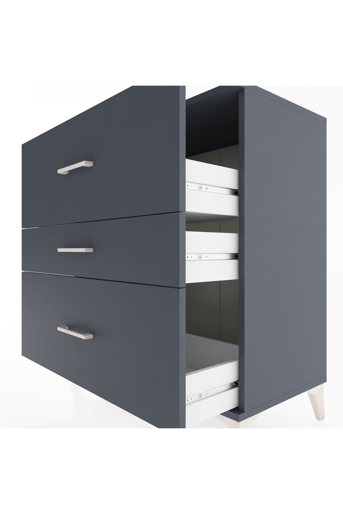 Hyperion Şifonyer 3 Çekmeceli 88x44x96 Antrasit-Antrasit
