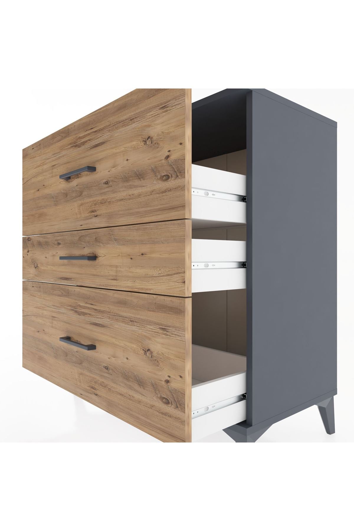 Hyperion Şifonyer 3 Çekmeceli 88x44x96 Antrasit-Çam