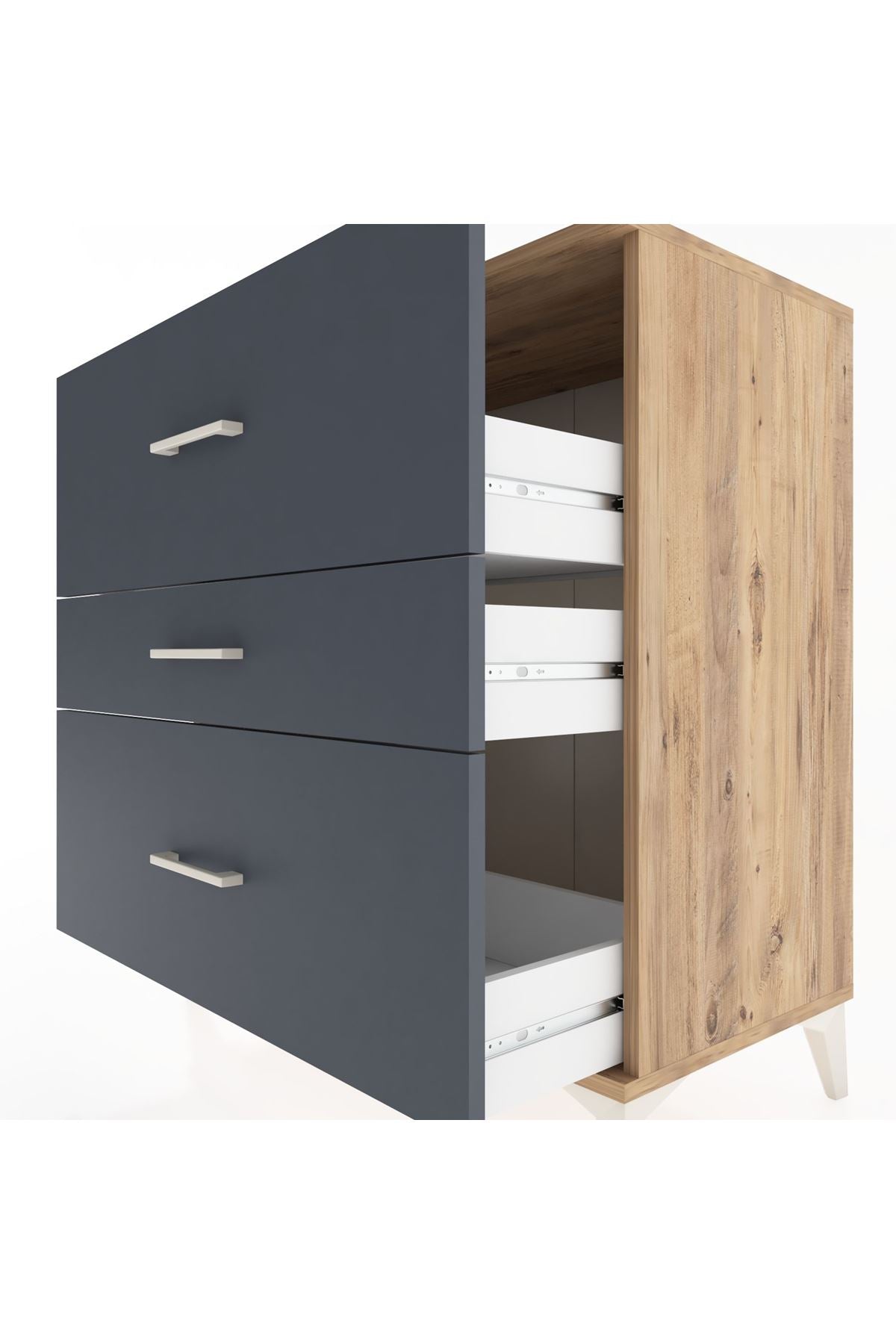 Hyperion Şifonyer 3 Çekmeceli 88x44x96 Çam-Antrasit