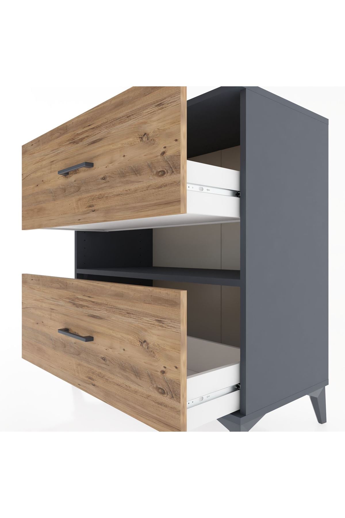 Hyperion Şifonyer Tek Raflı 2 Çekmeceli 88x44x96 Antrasit-Çam