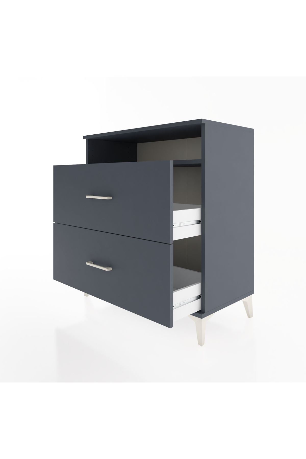 Hyperion Şifonyer Tek Raflı 2 Çekmeceli 88x44x96 Antrasit-Antrasit