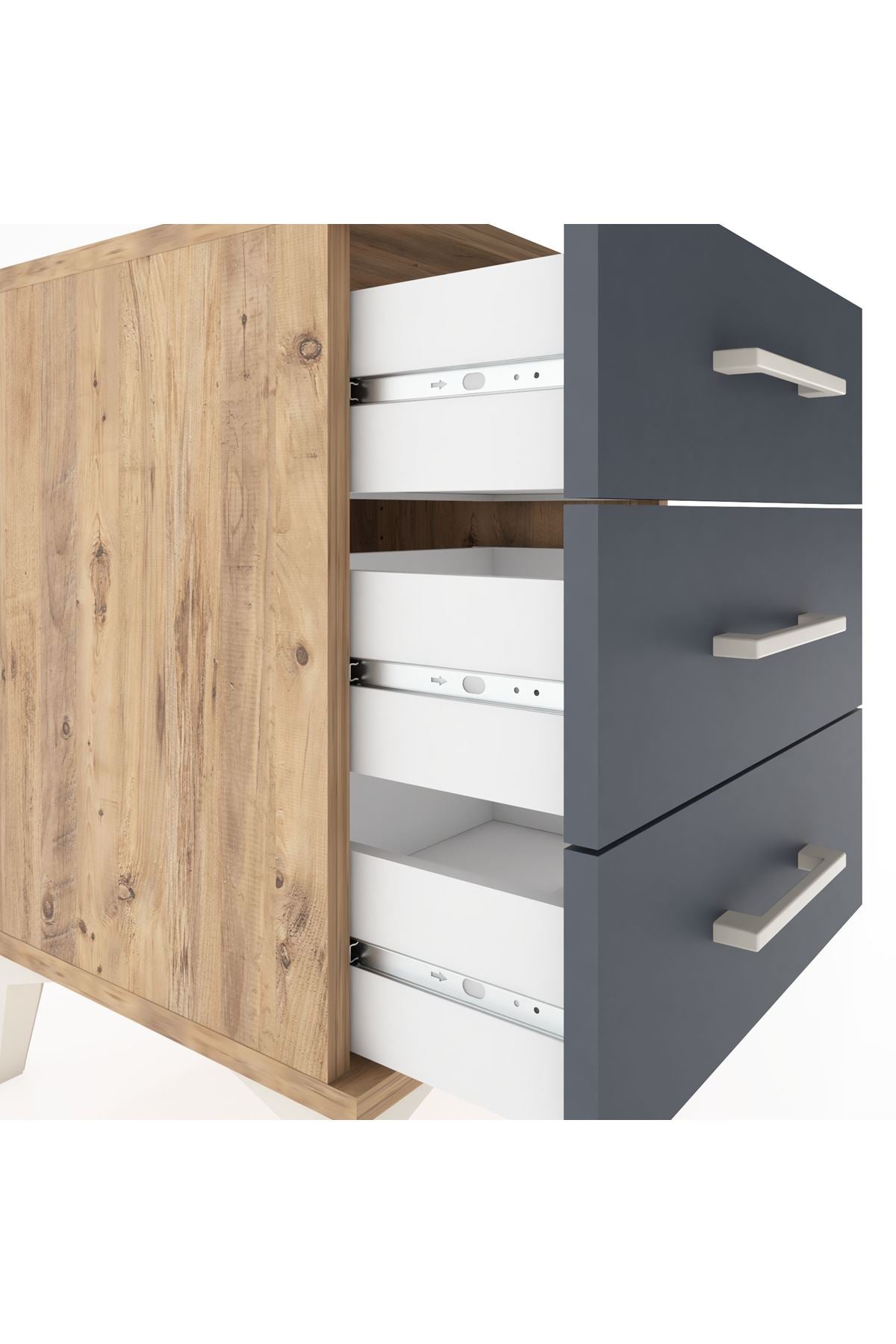 Hyperion Komodin 3 Çekmeceli 44x44x64 Çam-Antrasit
