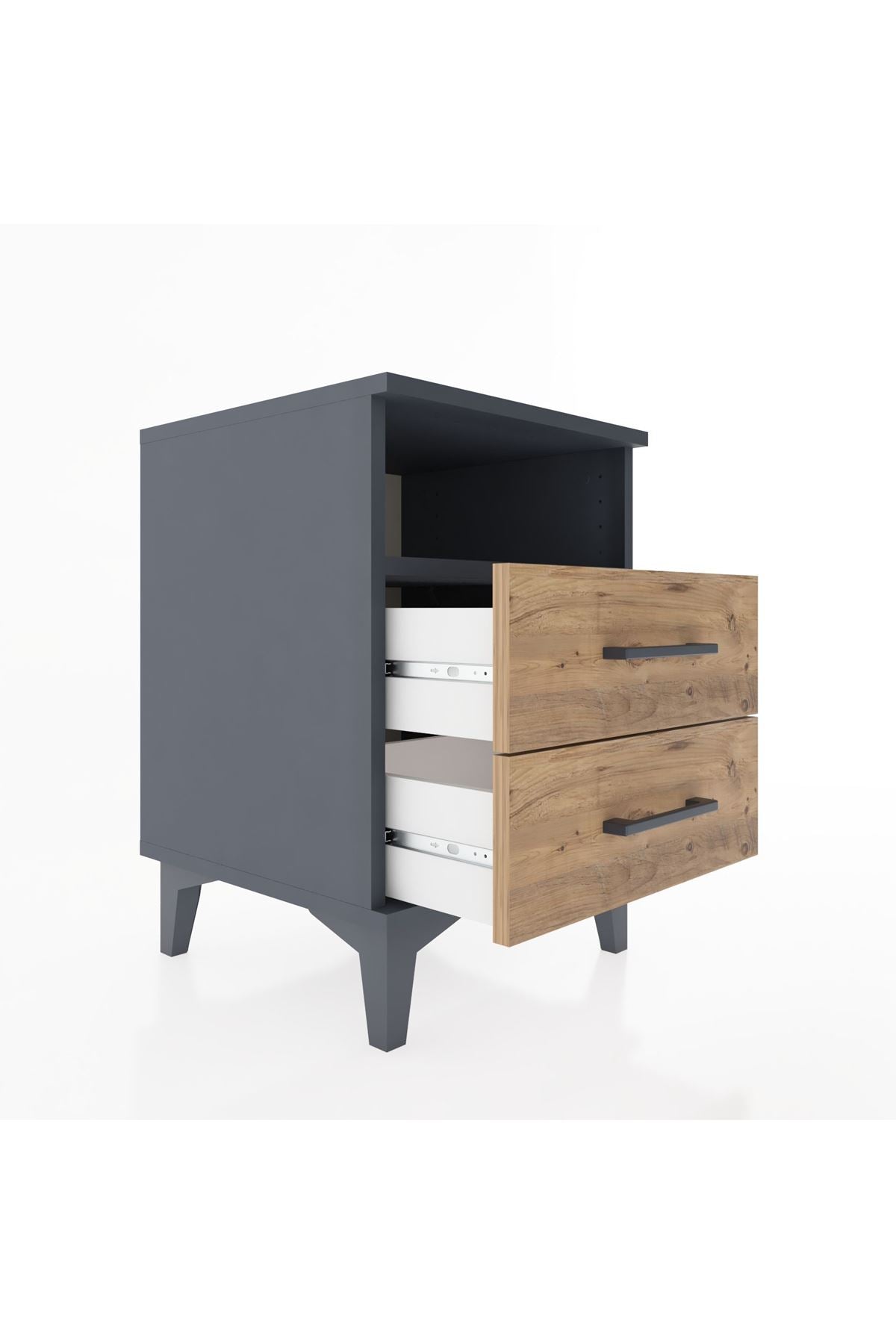 Hyperion Komodin Tek Raflı 2 Çekmeceli 44x44x64 Antrasit-Çam